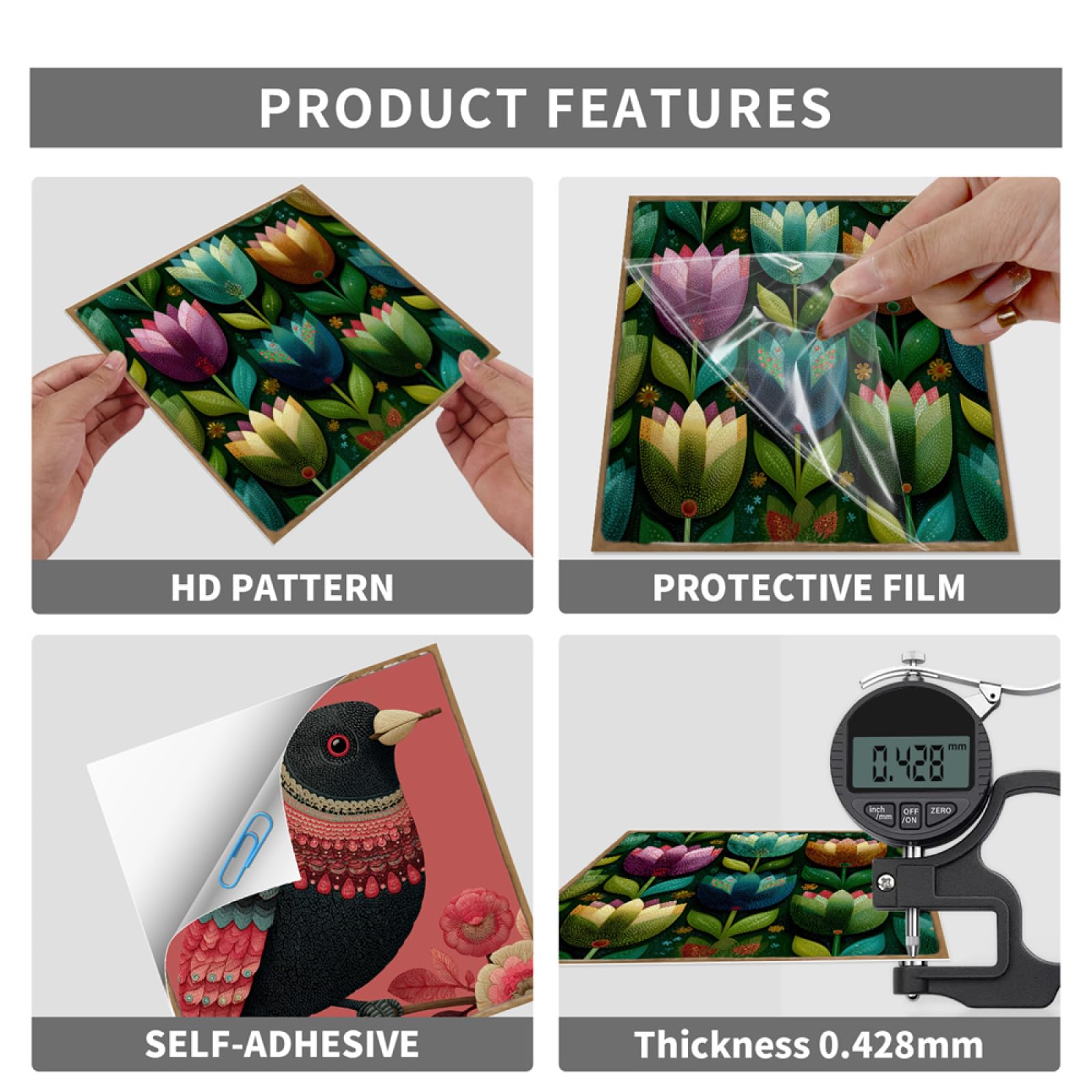 Adhesivos para azulejos, Pegatinas de pared autoadhesivas vinilo con diseño pájaros, resistentes al agua y aceite, for decoración del hogar(15X15CM/24PCS)