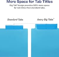 Vista 5 de Avery Big Tab - Separadores de plástico insertables con 2 bolsillos para carpetas de 3 anillas, juego de 5 pestañas, multicolor brillante de dos