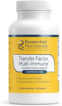 Researched Nutritionals Transfer Factor Multi-Immune Colostrum Supplement - Mushroom-Free Immune Support with Zinc, Beta Glucan, and Green Tea - Backed by Clinical Research 90 Capsules