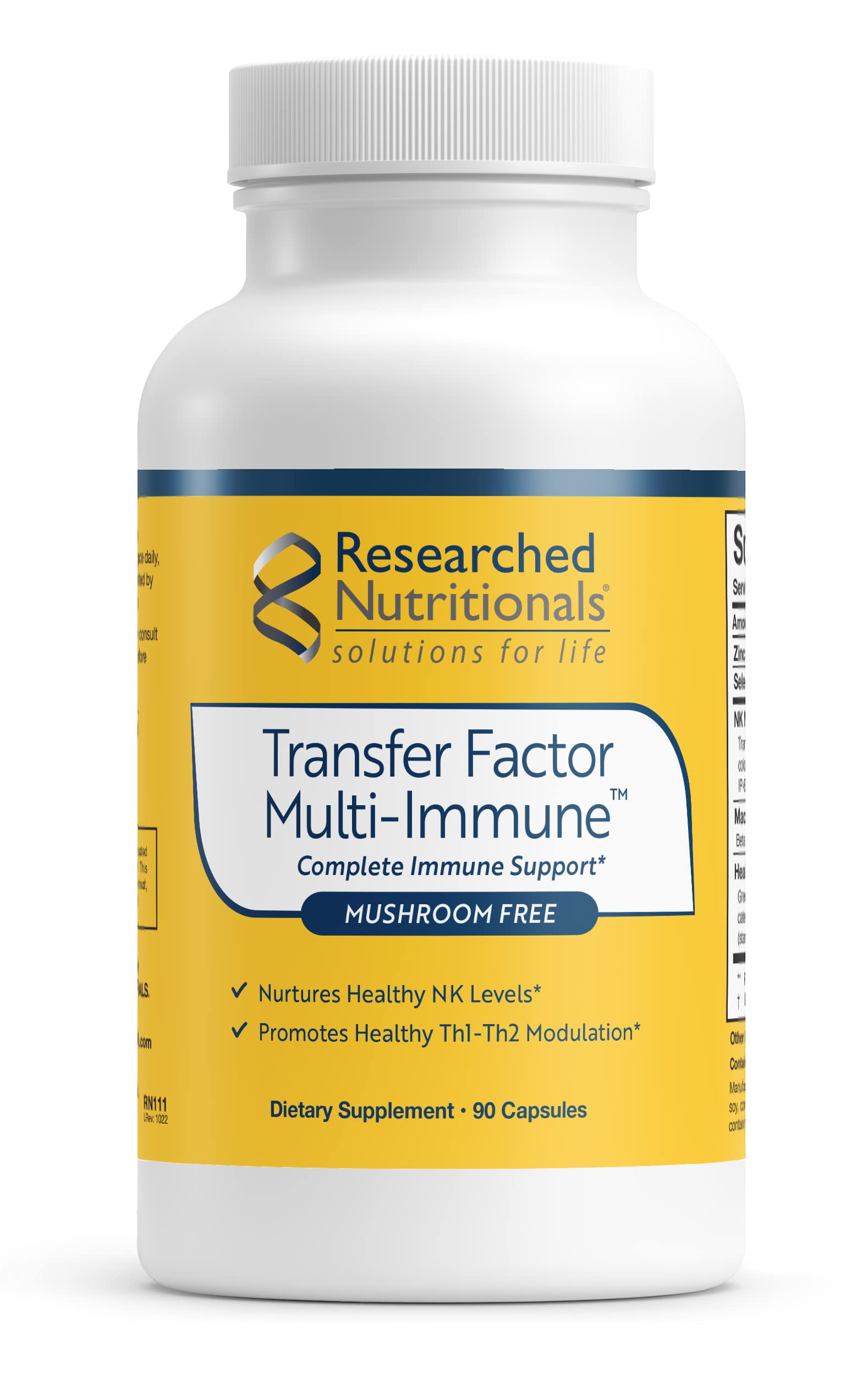 Researched Nutritionals Transfer Factor Multi-Immune Colostrum Supplement - Mushroom-Free Immune Support with Zinc, Beta Glucan, and Green Tea - Backed by Clinical Research (90 Capsules)