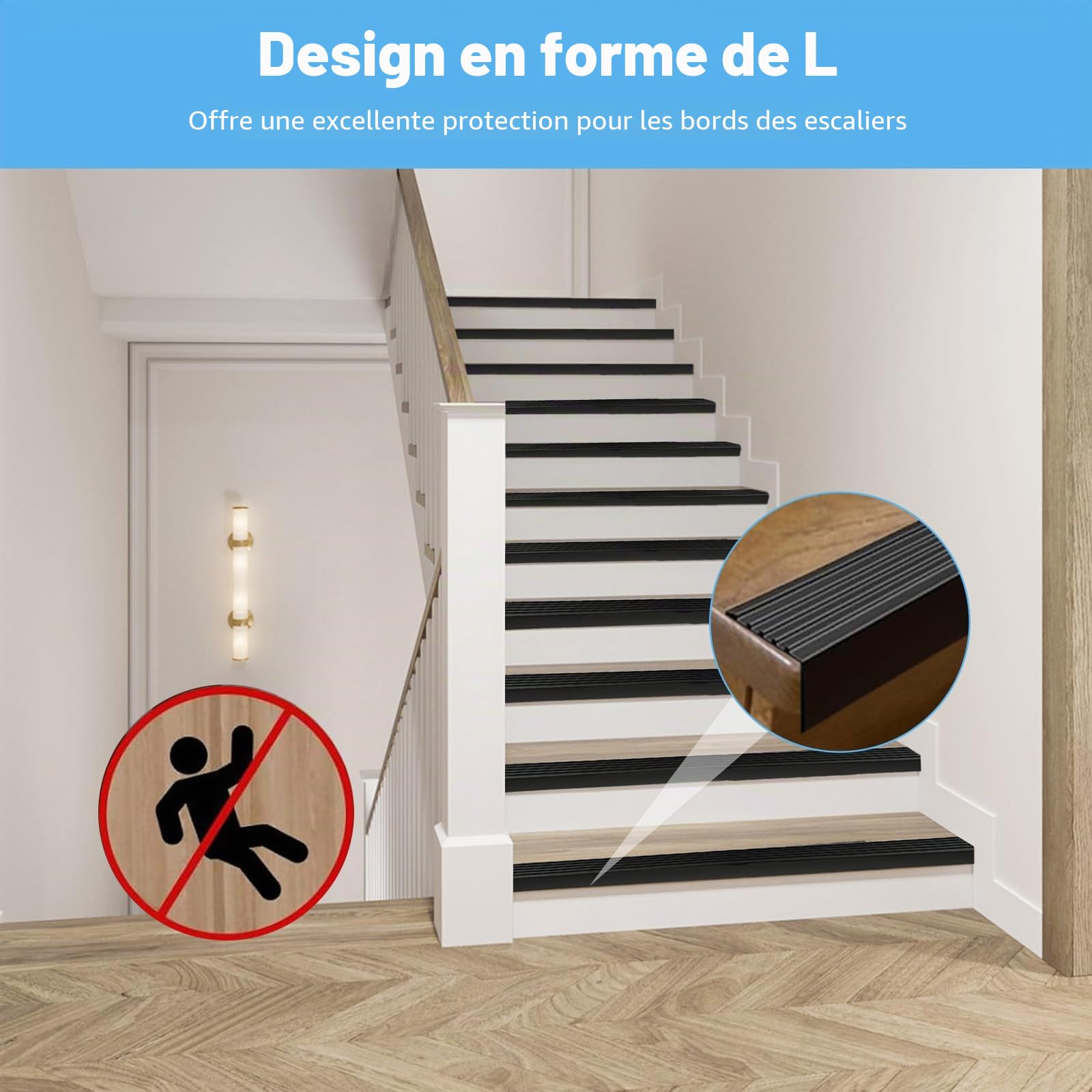 Nez de Marche Autocollant en PVC,10m Protection des Bords d'escalier avec Fonction Antidérapante,pour protéger contre les chutes Idéal pour l'intérieur et l'extérieur(Noir)