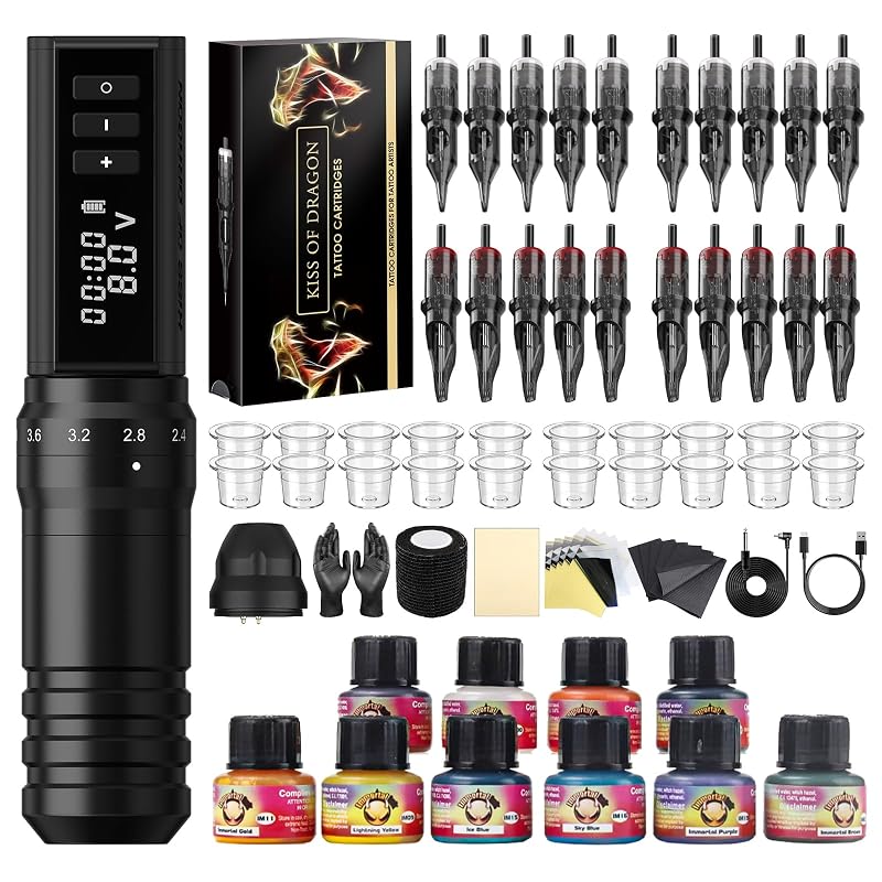 Máquina de tatuagem sem fio KOD Hunter MAX Kiss of Dragon com suprimentos