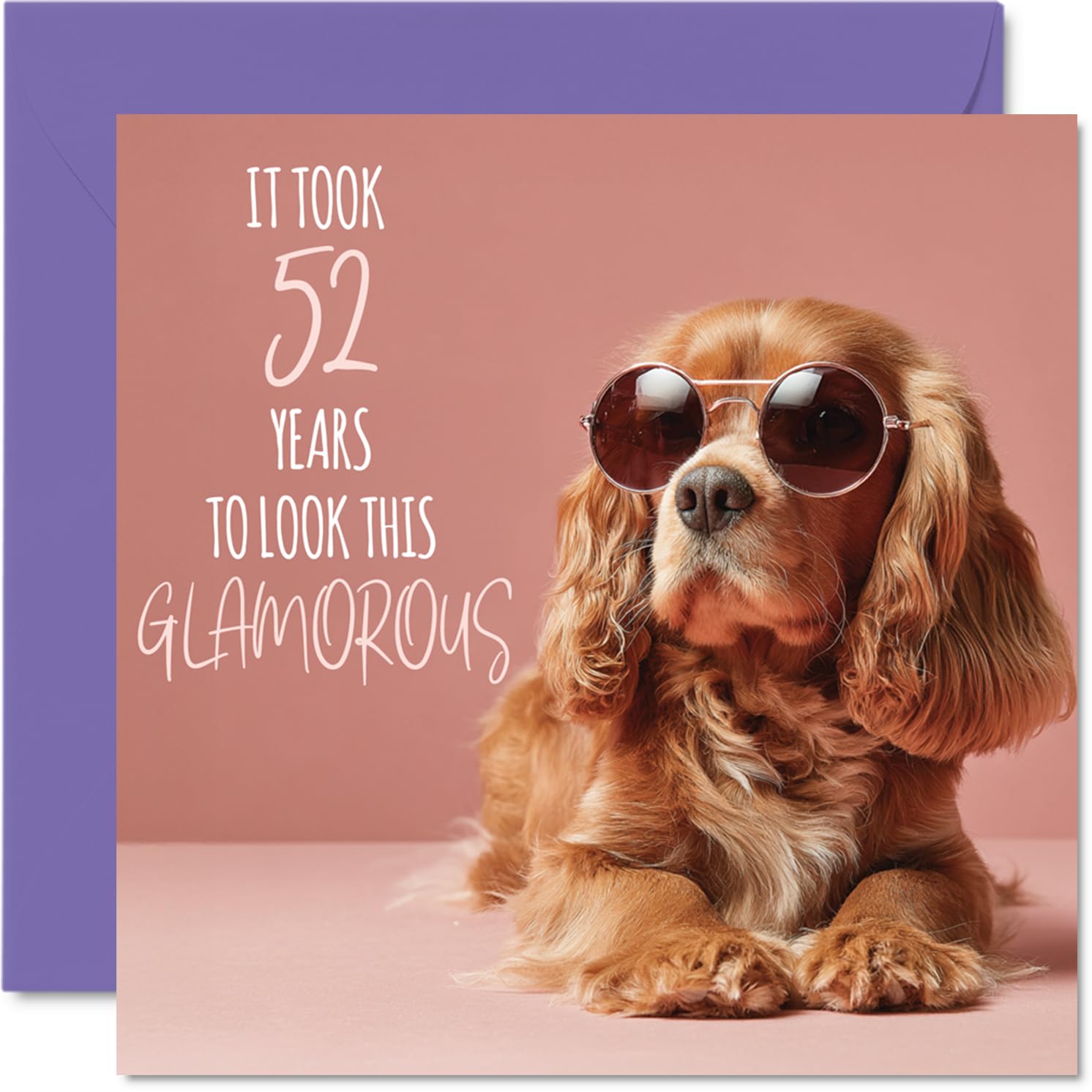 52nd Birthday Cards for Women - Glamorous Puppy - Happy Birthday Card for 52 Year Old Woman Grandma Cousin Auntie Colleague, 145mm Bday Greeting Cards
