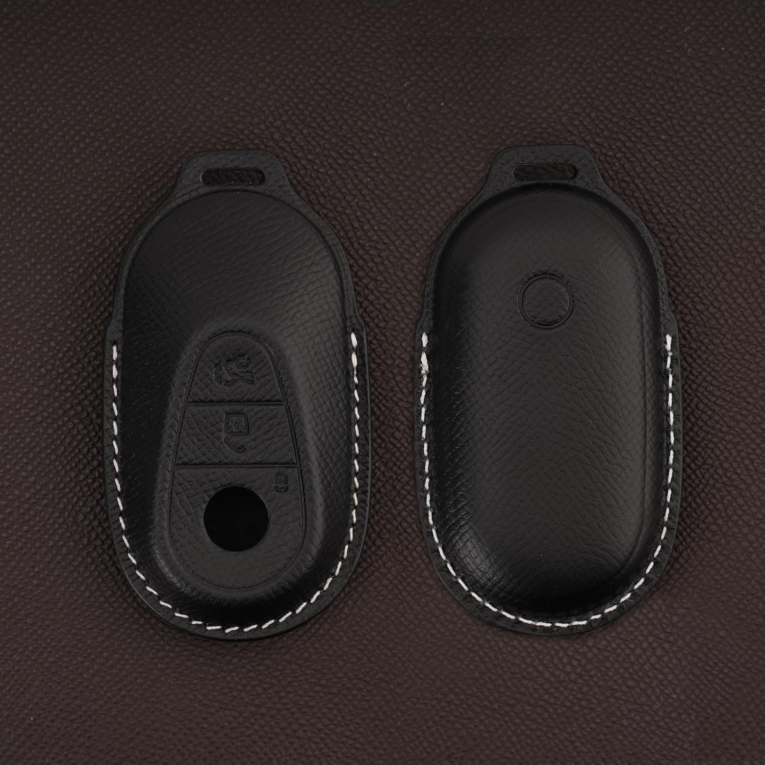 Leather Key Fob Cover with Keychain, Compatible with 2020-2022 Mercedes Benz E-Class, G-Class, and S-Class Smart Remote (Black)