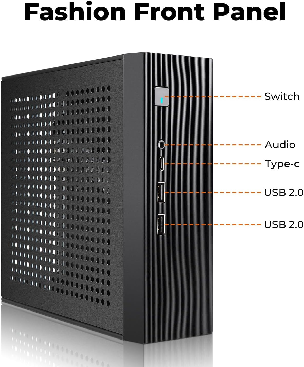 Mini ITX HTPC Case,SFF Small Form Factor Mini-Tower PC Case 0.6mm SPCC Computer Chassis Vented Panels Support Mini-ITX Motherboard(170x170mm) with USB-C Audio for Desktop PC Wall-Mounted