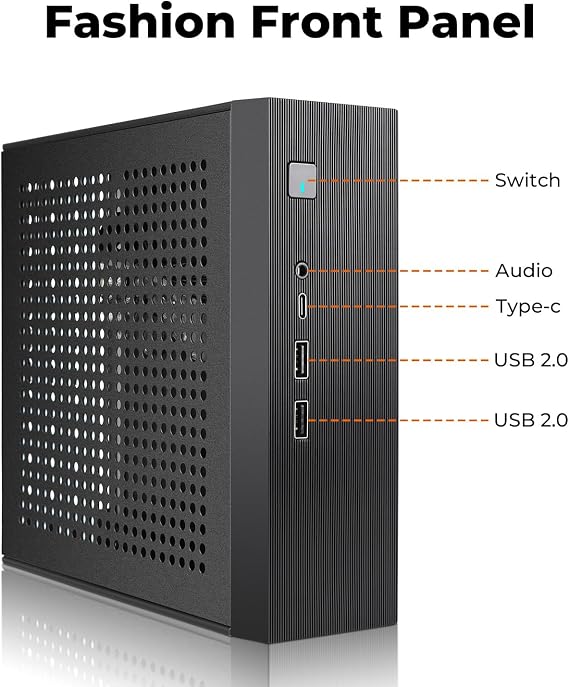 حافظة Mini ITX HTPC،حافظة كمبيوتر برجية صغيرة ذات عامل شكل صغير SFF، هيكل كمبيوتر SPCC مقاس 0.6 مم، لوحات مهواة تدعم اللوحة الأم Mini-ITX (170x170 مم) مع صوت USB-C للكمبيوتر المكتبي المثبت على الحائط