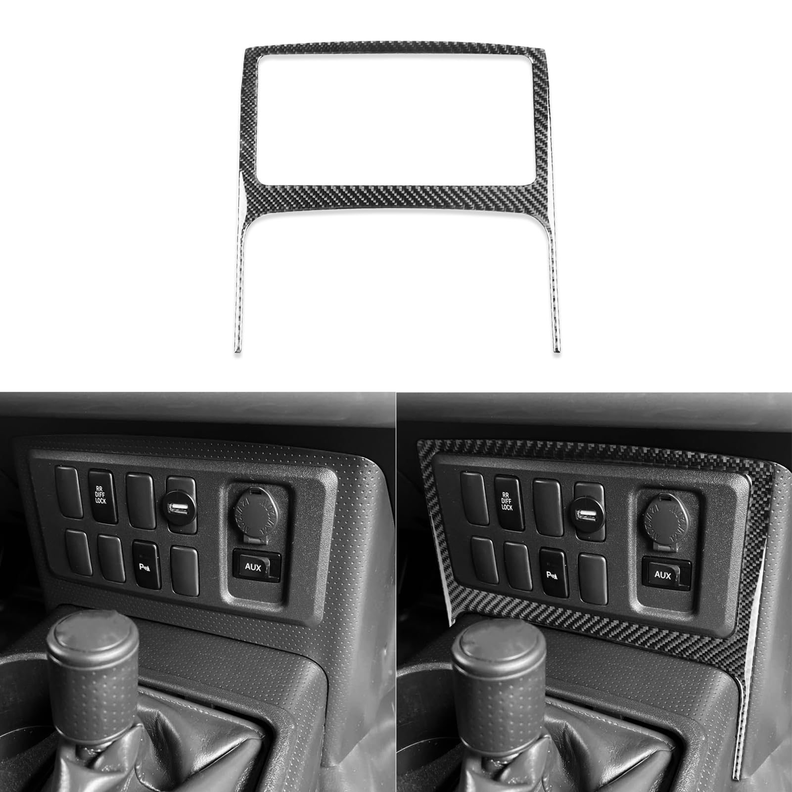 PJFUS Real Soft Black Carbon Fiber Car Center Console RR DIFF Lock Control Button External Panel Surround Frame Sticker Auto Premium Interior