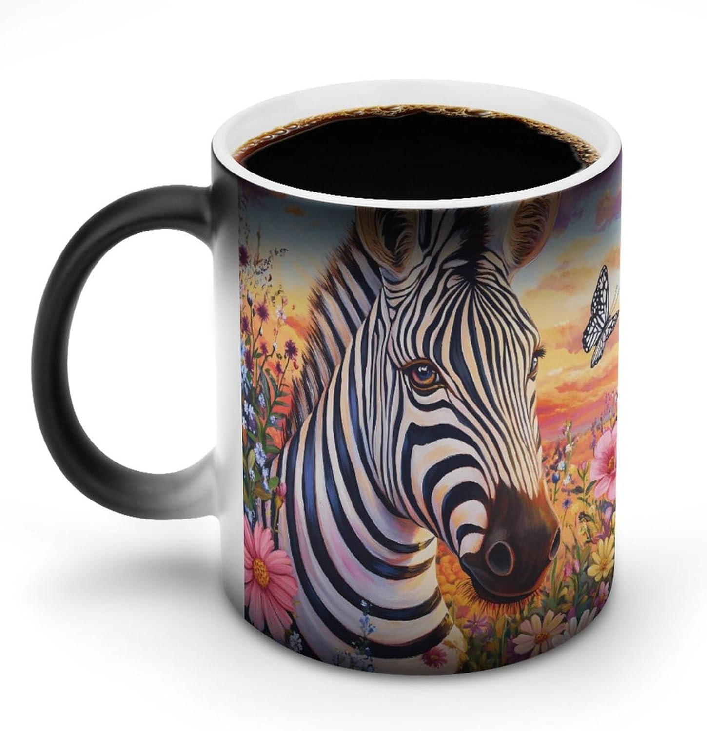 Zebras Butterflys on The Flower Color Changing Mug Heated Ceramic Cup Heat Sensitive Coffee Mug Fun Gift