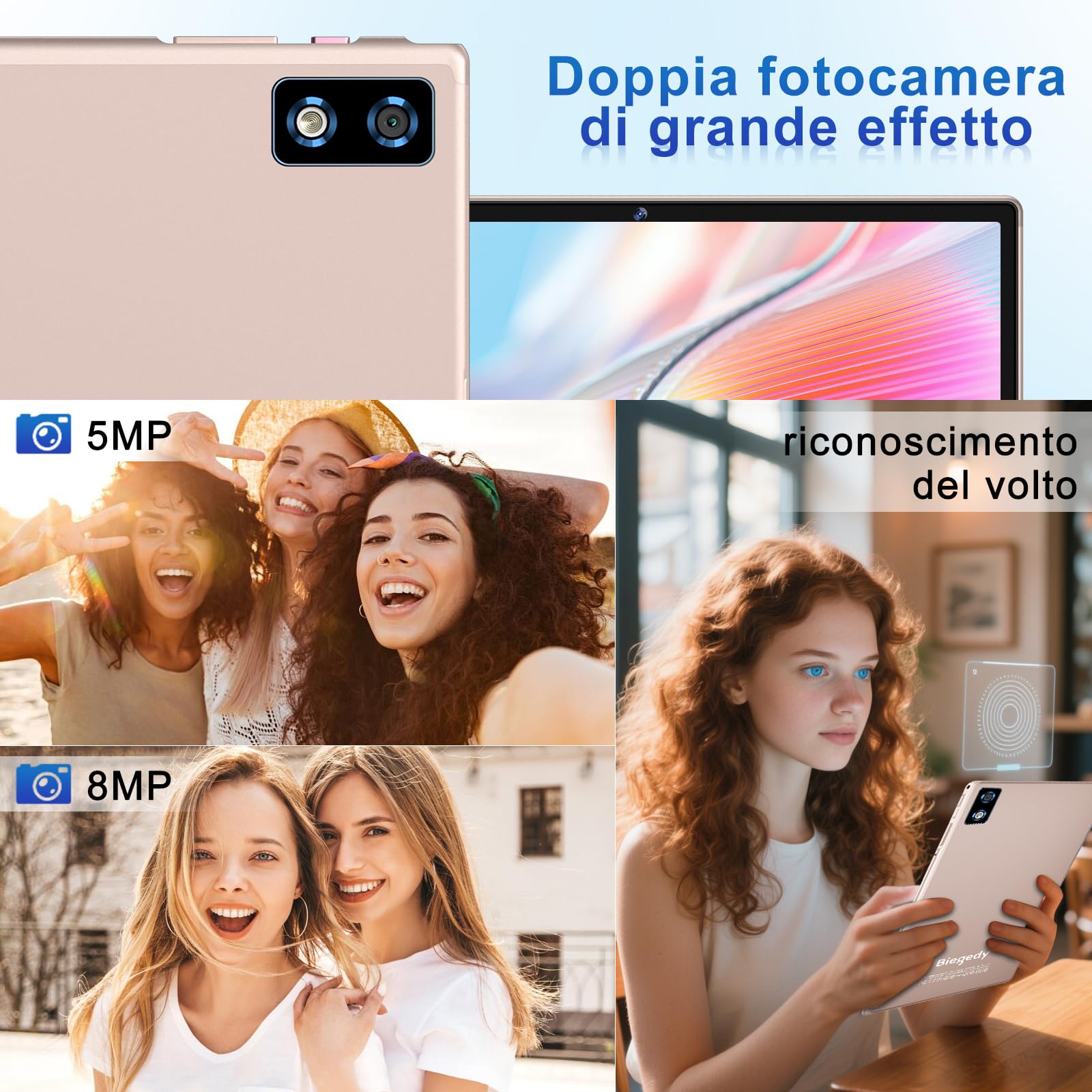 2026 Tablet 10 pollici Android 15 Gemini AI, 30 GB RAM + 128 GB ROM (TF 2TB) | 8000 mAh | octa-core | Widevine L1 | 5 + 8 MP | 1280 * 800 pixel | GMS, GPS, Wi-Fi 6 5G, BT 5.0, Tablet 2-in-1-Oro