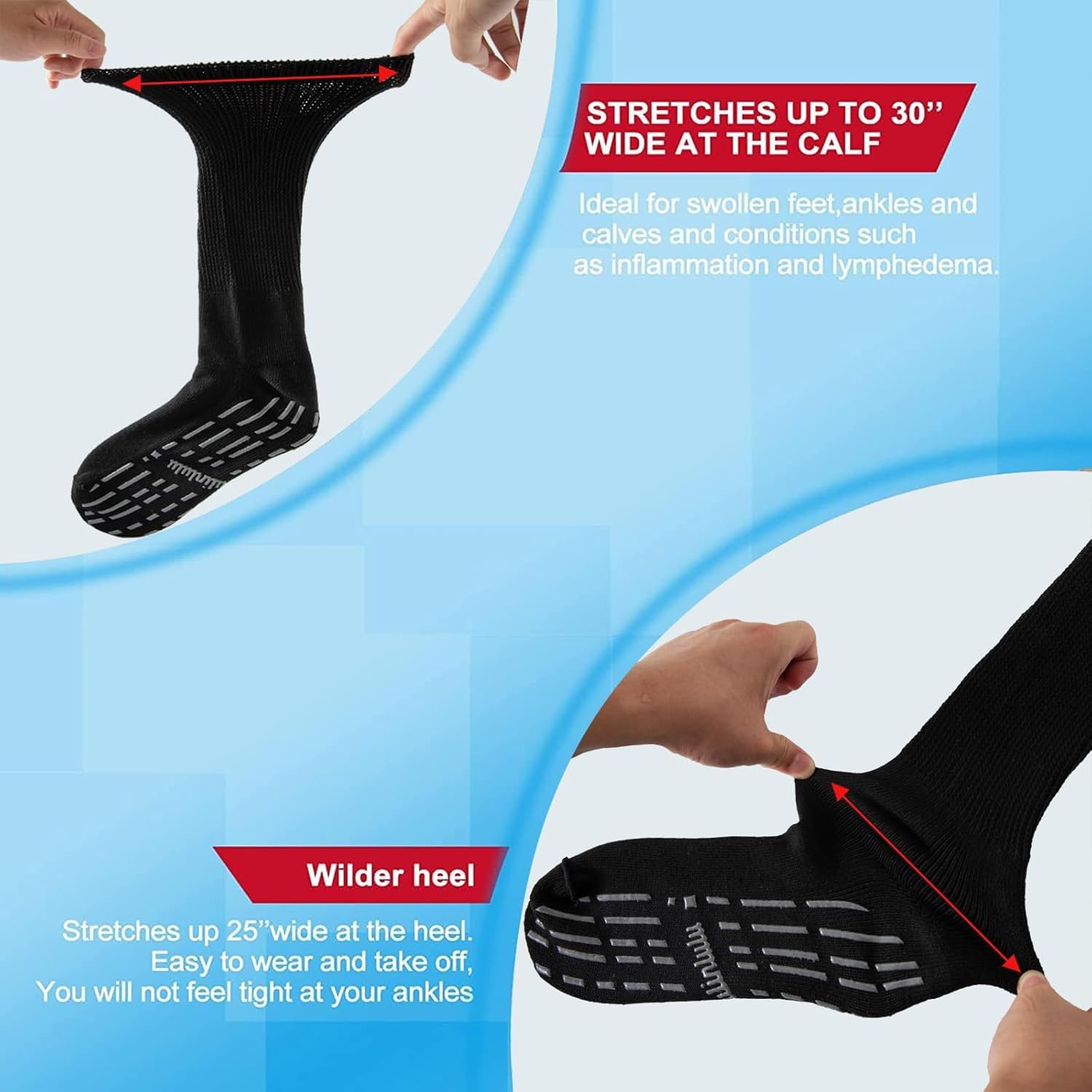 Bulinlulu Extra Width Diabetic Socks Men Women-4 Pairs Wide Edema Sock for Swollen Feet,Non Slip Cast Bariatric Socks 13-15 - Image 3