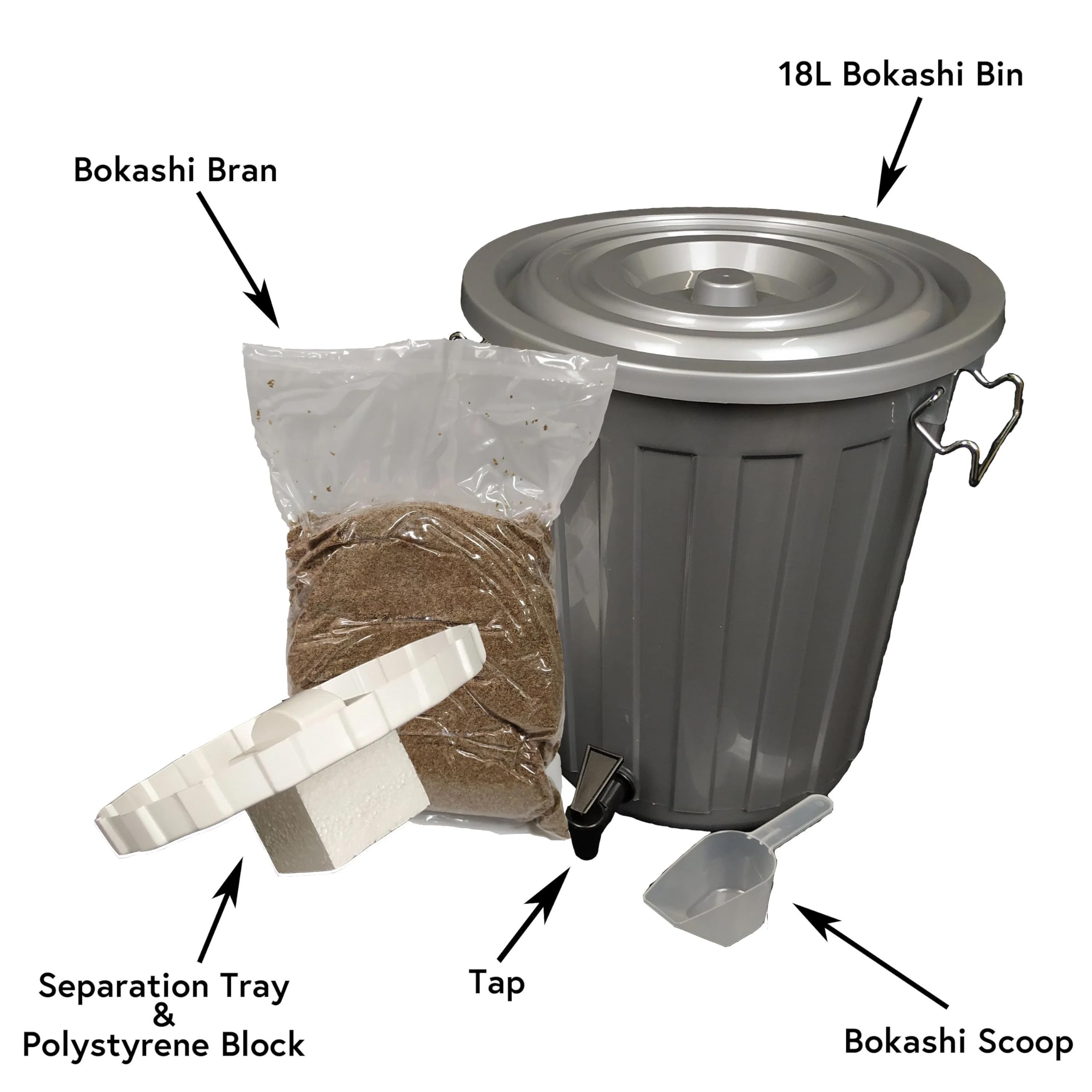 Bokashi-Komposter-Set mit 2 kg Bokashi-Kleie, 18 l