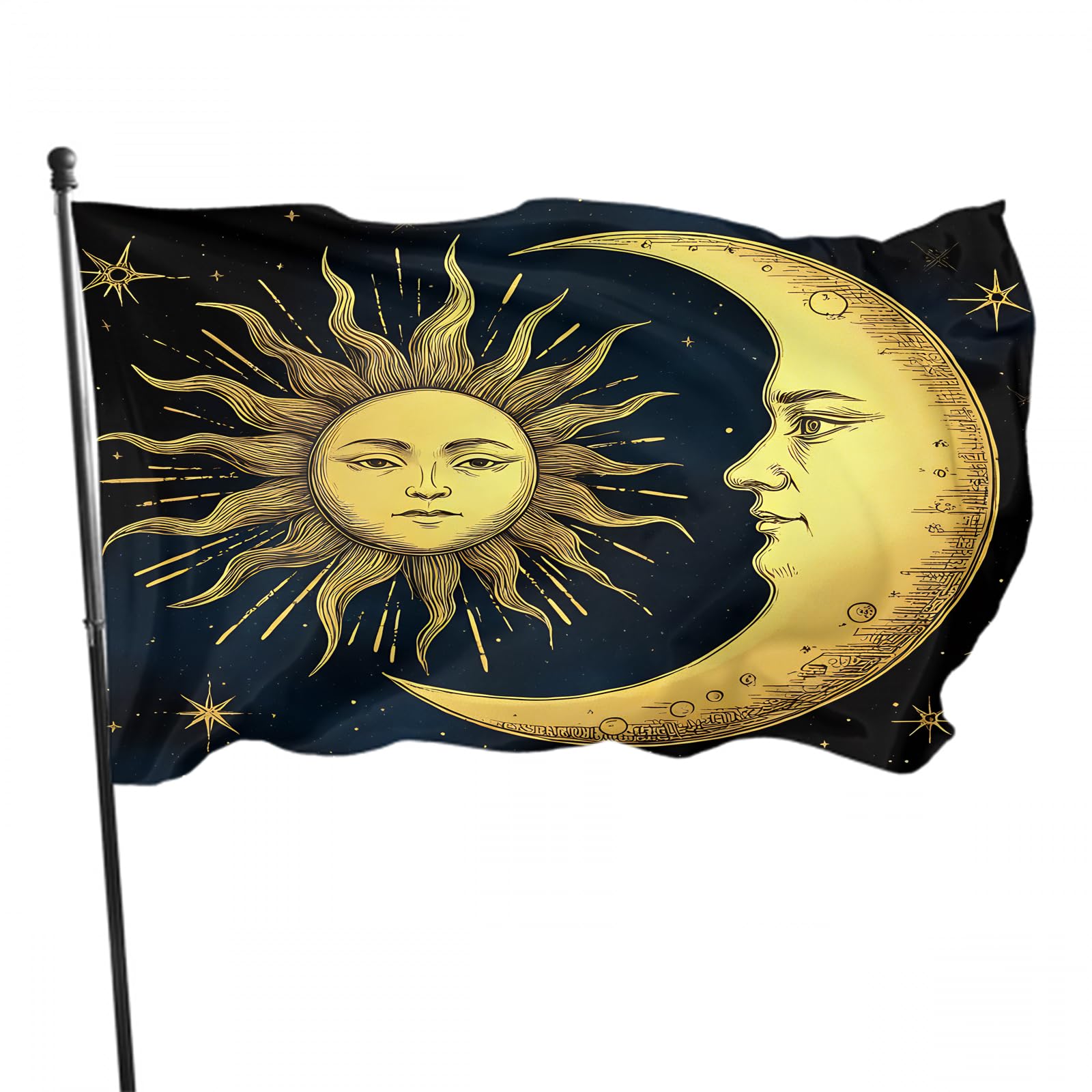 IBILIU Golden Sun Flag 3x5 Ft Outdoor,Boho moon crescent stars Garden Flags House Flags Banner Decor For Courtyard Porch Lawn