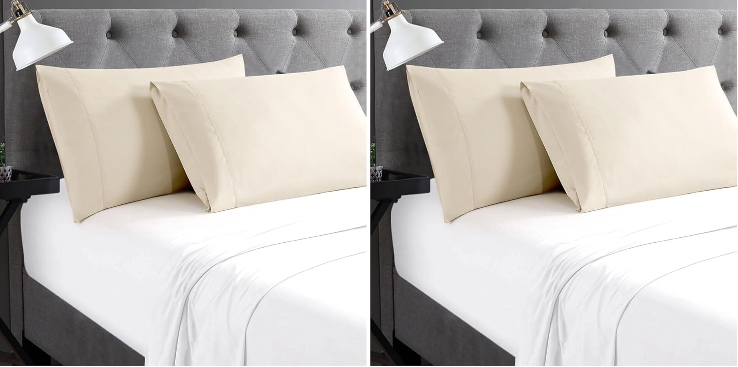 Cathay Home Hospitality 2-Piece Standard Pillowcase Set Hotel Collection - Twin, Twin XL, Full, Queen - Wrinkle & Fade Resistant Double Brushed Ultra Soft Microfiber - Cream, Standard (20" x 30")