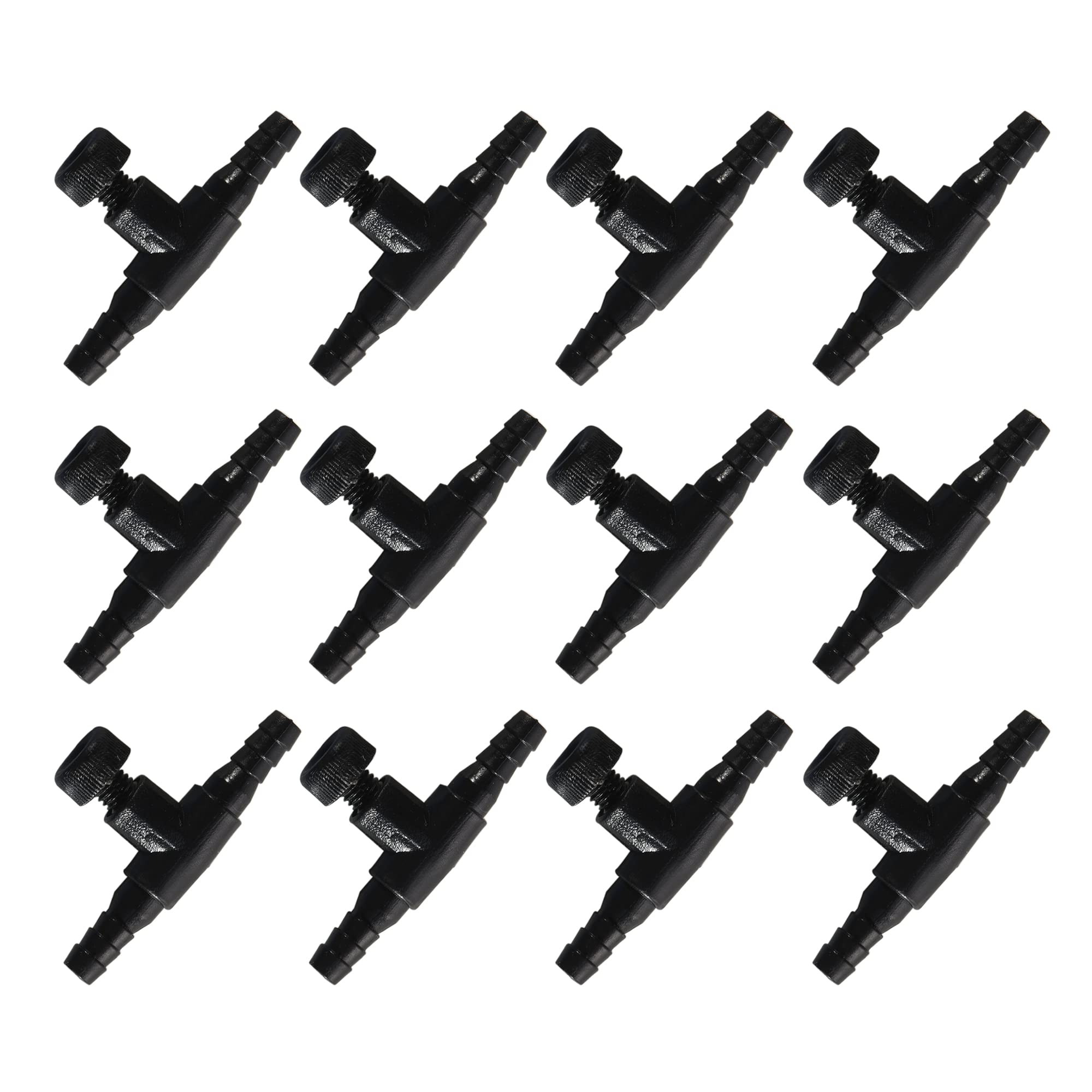 ALEGI Aquarium Control Valves for Aquarium Air Pump Single Way Plastic Air Flow Control Regulator for 3/16" ID Tubing 12 Pack (Black)