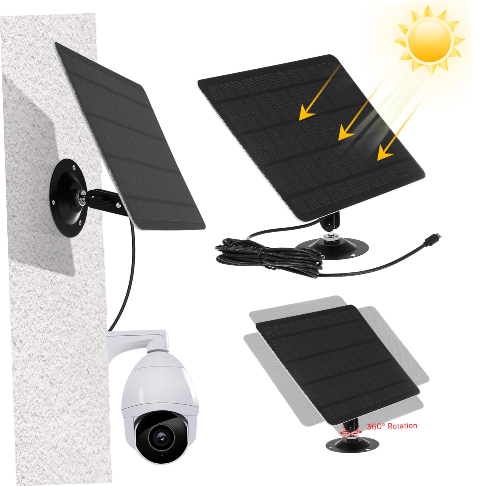 TOYANDONA Panneau Solaire pour Caméra de Sécurité Chargeur à Cellule Solaire Monocristallin Compatible avec Micro USB Portable et Étanche