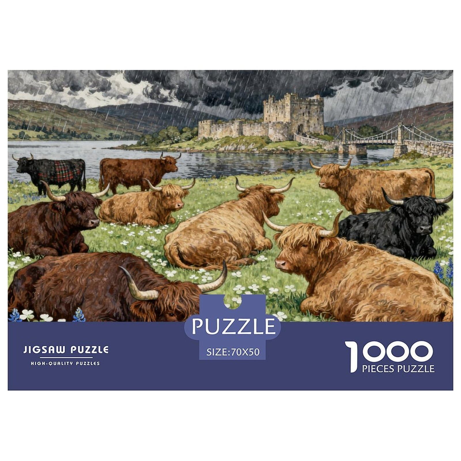 English Highland Cattle Wooden Jigsaw Puzzle Waterproof 1000 Piece Puzzles for Adults Gifts Impossible Educational Games — image 1