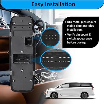 Power Window Master Switch OE 68110870AB 68298870AA DWS2041 | Replacement for Grand Caravan 2012-2015, For Cargo Van 2012-2015, For Chrysler Town & Country 2012-2015, Green Backlight