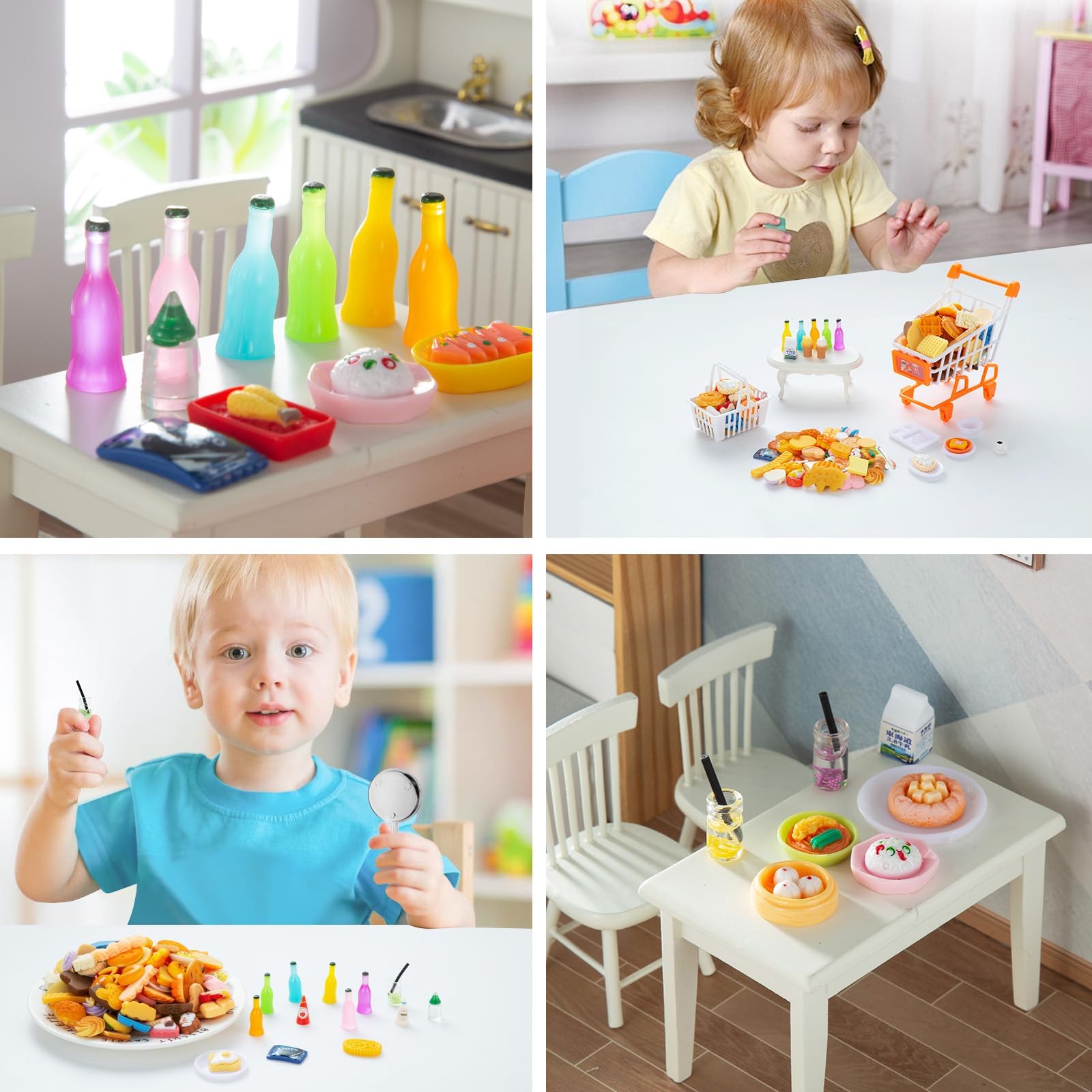 150 piezas de juguetes en miniatura para botellas de alimentos mezclados para casa de muñecas, accesorios de cocina, mini juego, resina falsa, juego de simulación, vajilla de fiesta 1/12 casa de 8