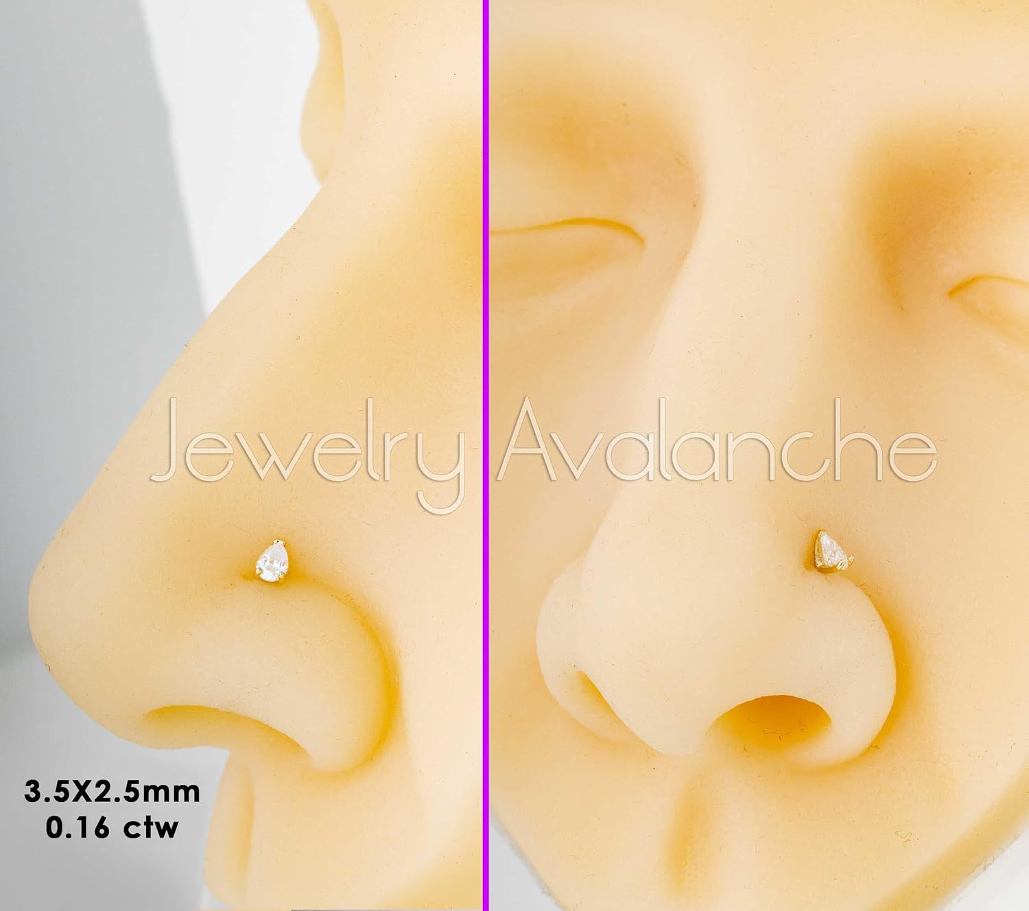 Pear Shape Moissanite 14K Gold Nose Screw Stud 22G Screw-end Nose Ring Stud V-prong set Teardrop Gemstone Unisex Stud
