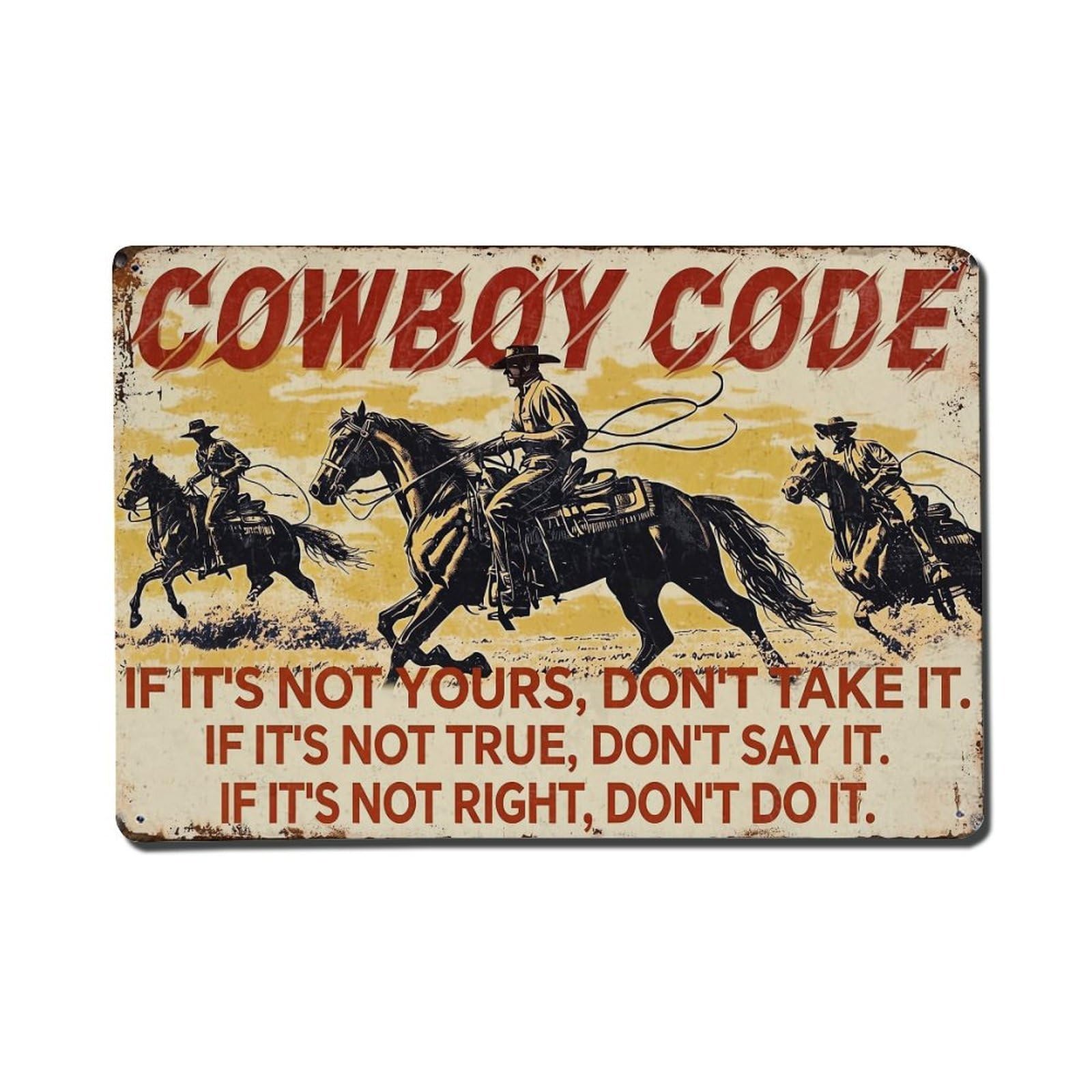 Cowboy Code Horse Riders Vintage Art Vintage Tin Sign Retro Metal Wall Decor Metal Poster, Home Bar Garage Farmhouse Cafe Wall Art Decoration 8x12Inches