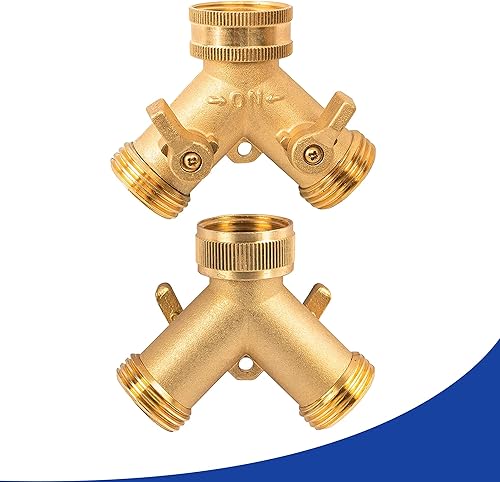 Miniatura 4 de Hourleey Divisor de manguera de 2 vías, divisor en Y de manguera de latón de 34 pulgadas con 2 protectores de resorte en espiral de manguera de
