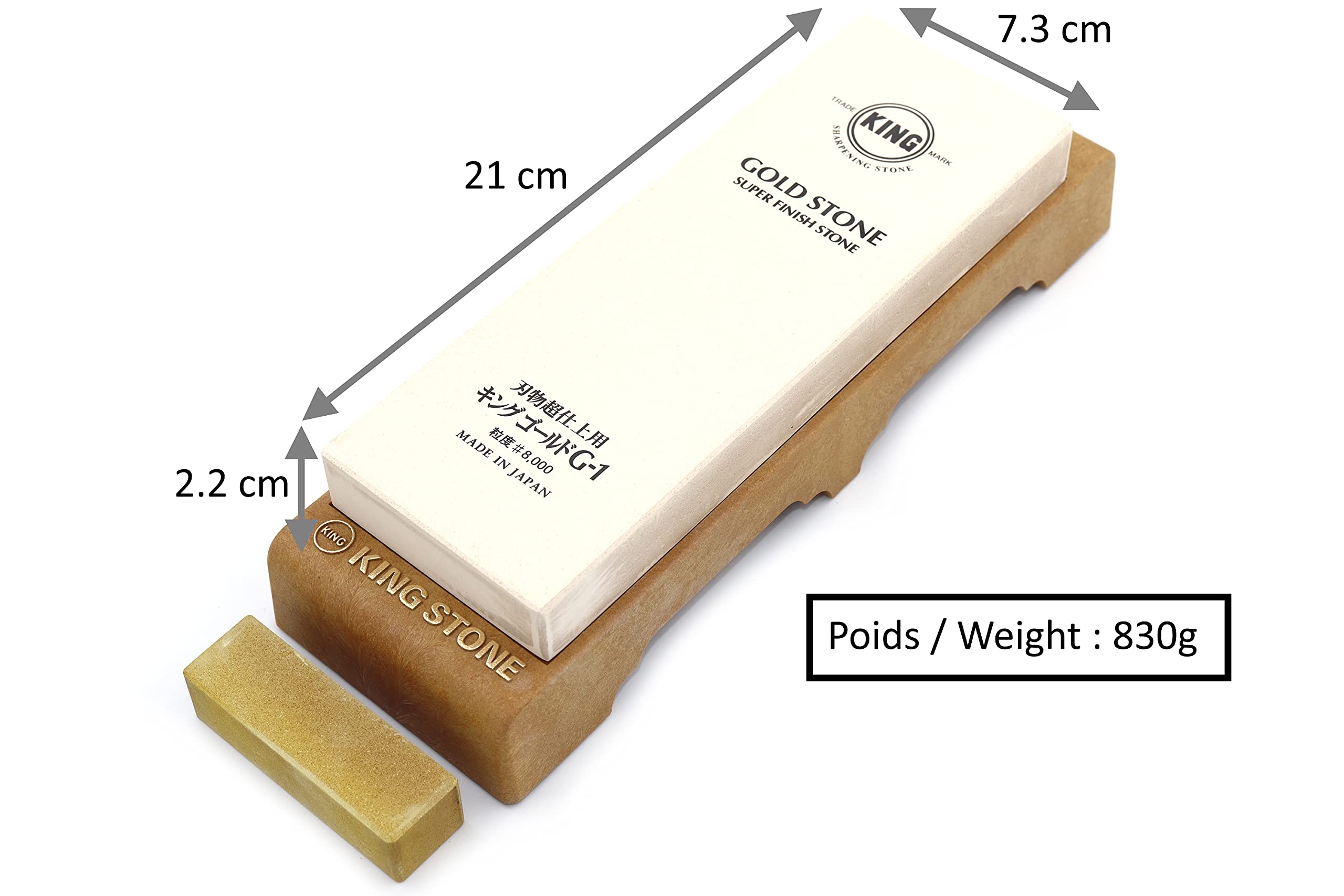 Piedra de afilar japonesa King Gold Stone G-1 Grano #8000 con base antideslizante de estabilidad, grano ultrafino, acabado de afeitar y pulido Espejo, piedra Nagura incluida