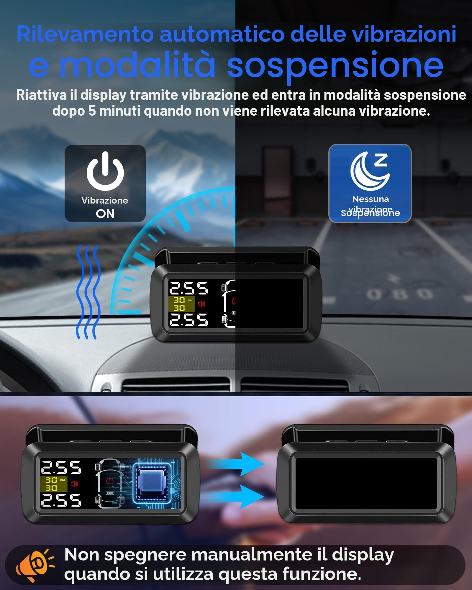 TPMS di Monitoraggio della Pressione dei Pneumatici【2/4 Modalità Ruota】3.5'' 0.01 Bar Alta Precisione TPMS Camper Ricarica Solare Staffa staccabile con 4 Sensori Pressione Pneumatici per Auto 5-87 Psi