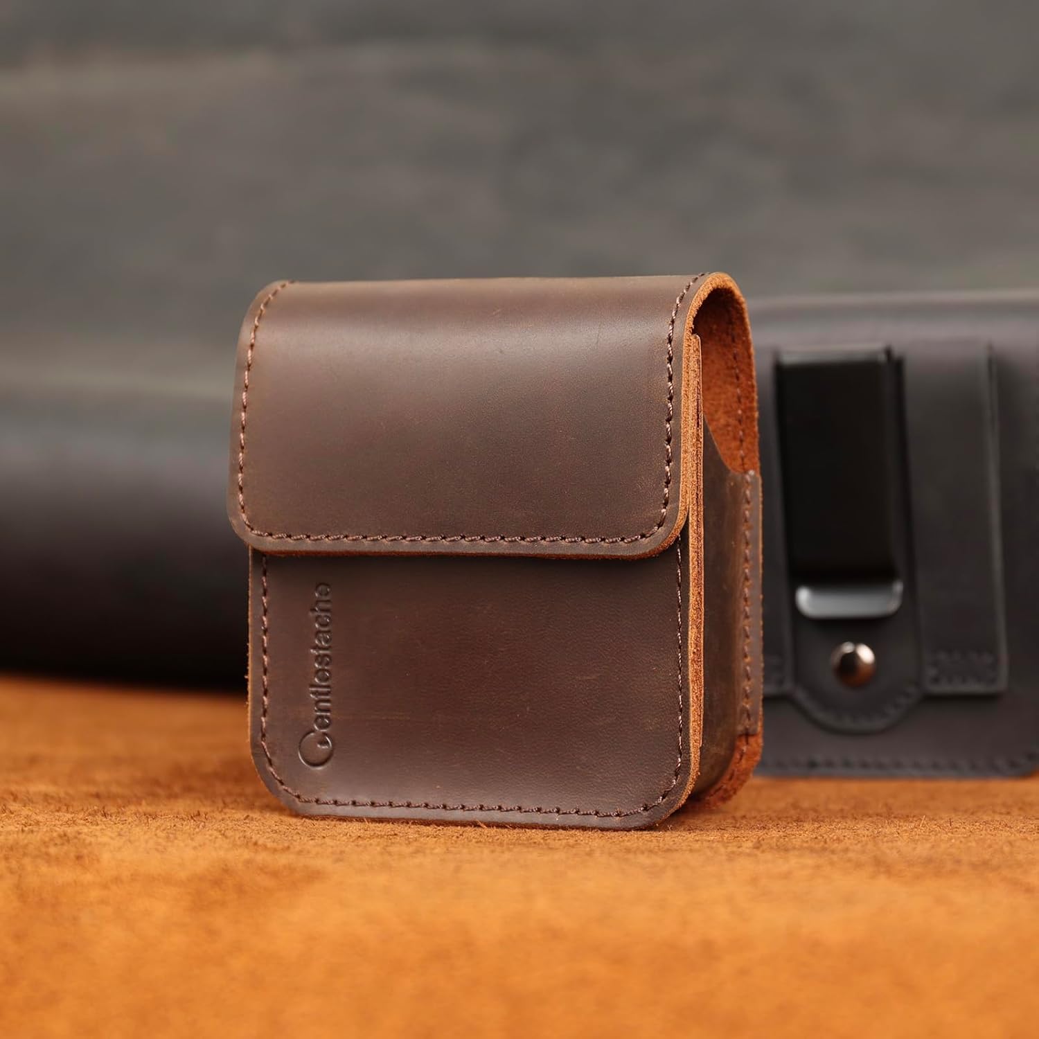 Gentlestache Leather Phone Holster for Galaxy Z Flip 7/6/5, Belt Clip Cell Phone Case for Motorola Razr 2025/2024, Magnetic Leather Belt Pouch for Motorola 50/60 Ultra, Razr 5G, Darkbrown