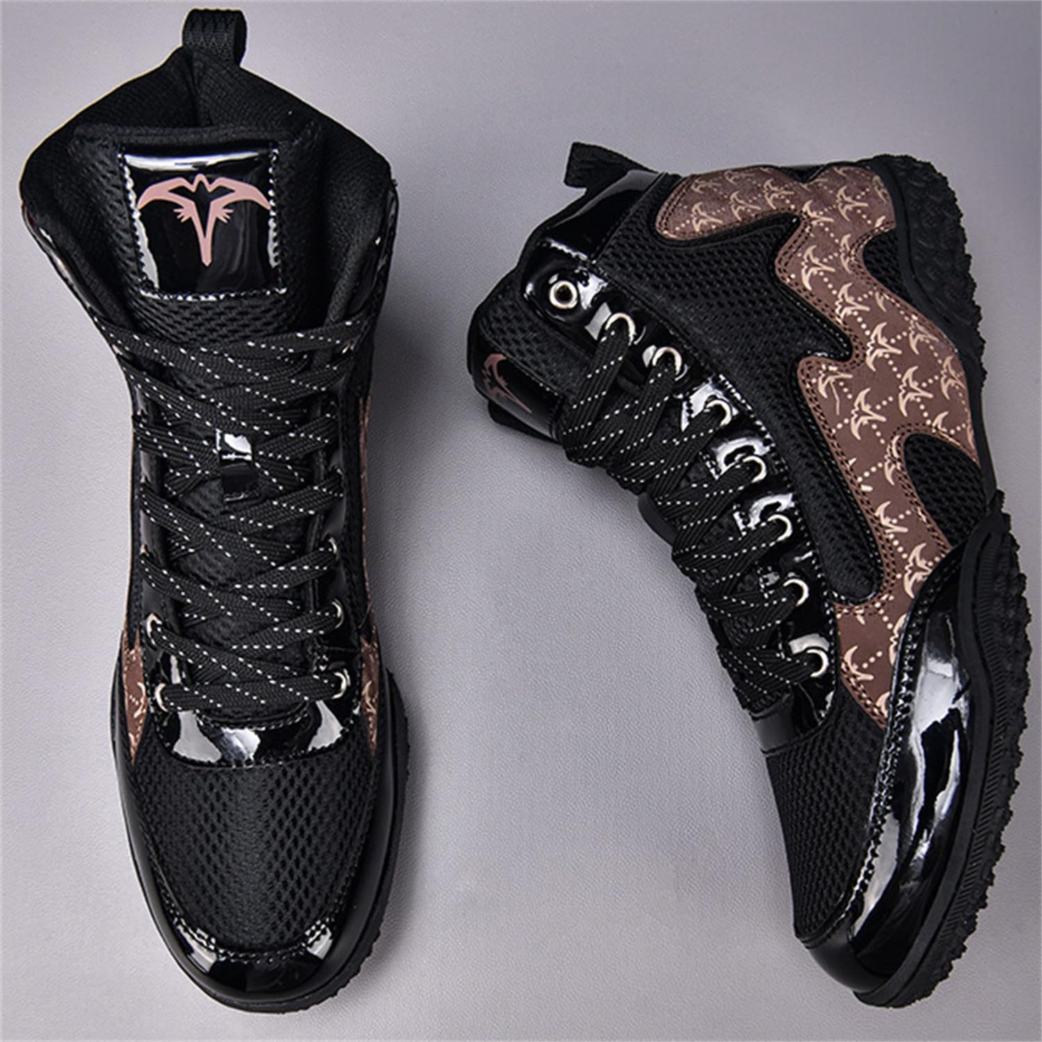 Stivali da Wrestling E Boxe, Scarpe da Combattimento Alte per Allenamento Uomo Donna Kickboxing E Sparring,Nero,45 EU