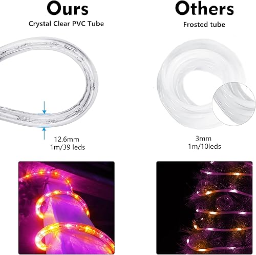 Miniatura 6 de BrizLabs Luces de cuerda naranja y morada, 18 pies, 216 luces LED de Halloween, cuerda transparente impermeable, luces de tubo para exteriores,