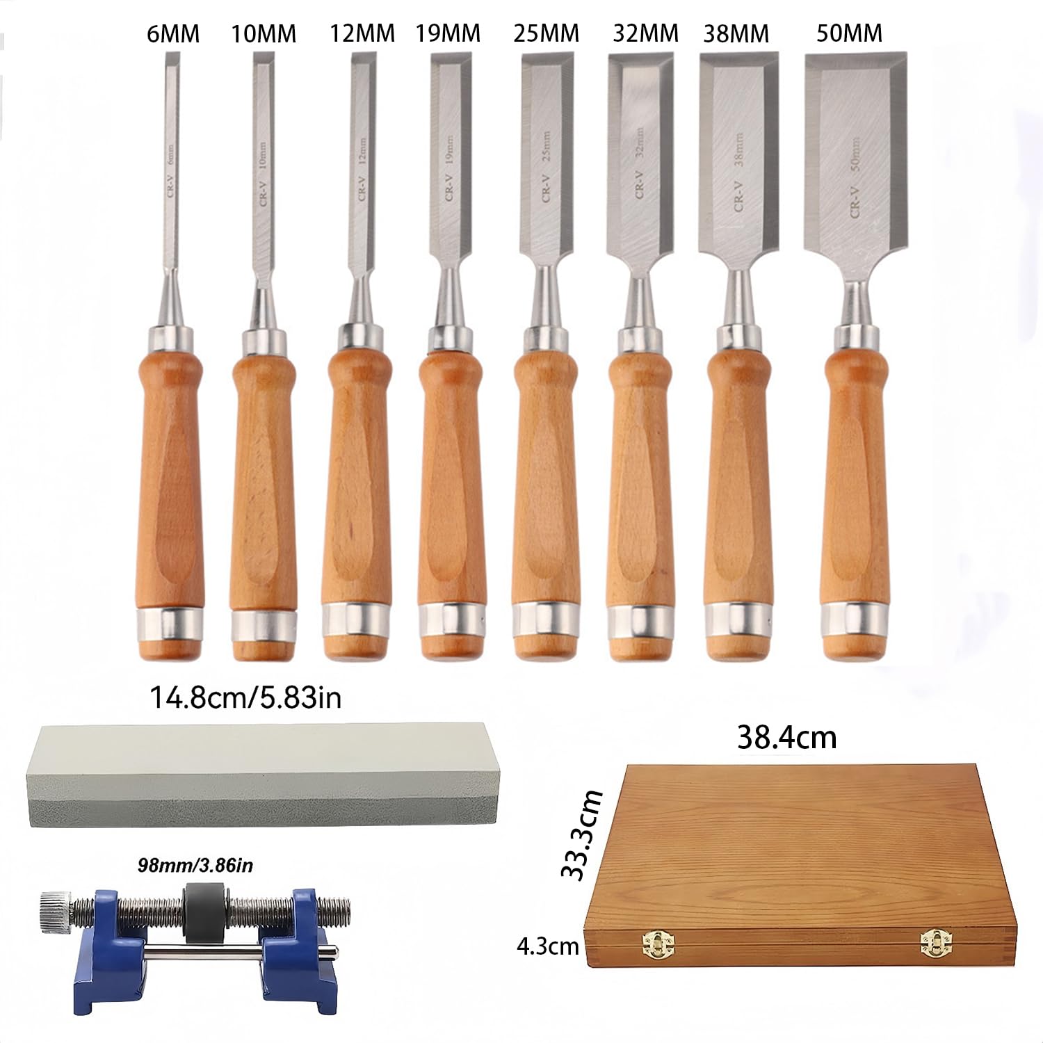Gouge a Bois,Ciseaux à Bois Professionnels,Ensemble De 8,Comprenant Une Pierre à Aiguiser Et Un Guide d'Affûtage,Outils De Sculpture,Adaptés Aux Débutants Et Aux Professionnels Du Travail Du Bois