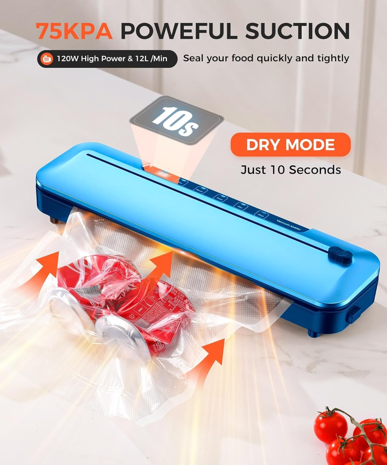 Vacuum Sealer for Food,75Kpa Precision Suction Power 6-in-1 Food Sealer with Digital Timer, Compact Design with 10 Vacuum Bags & Bulit-in Cutter(Black Sliver)