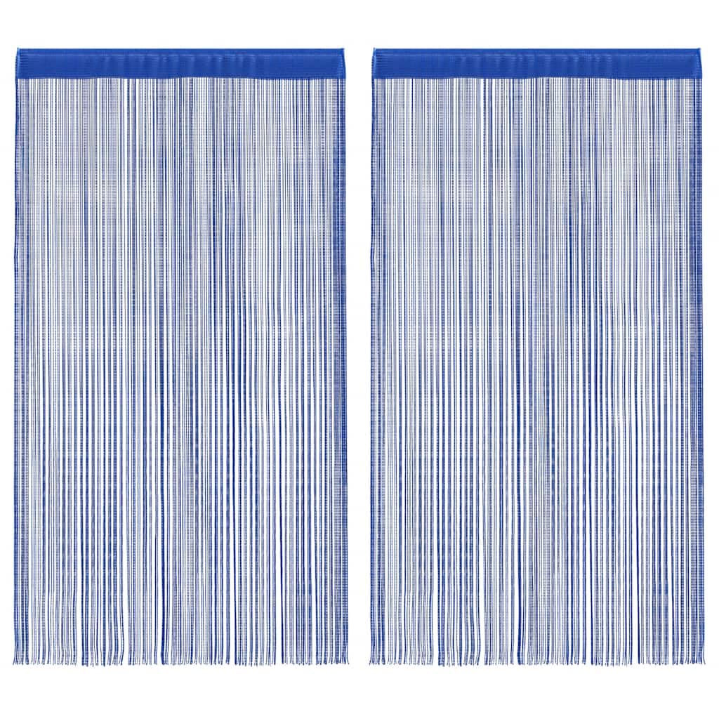 Rideau en fils bleu 140 x 250 cm tissu lavable, panneau de séparation pièce déco maison et bureau
