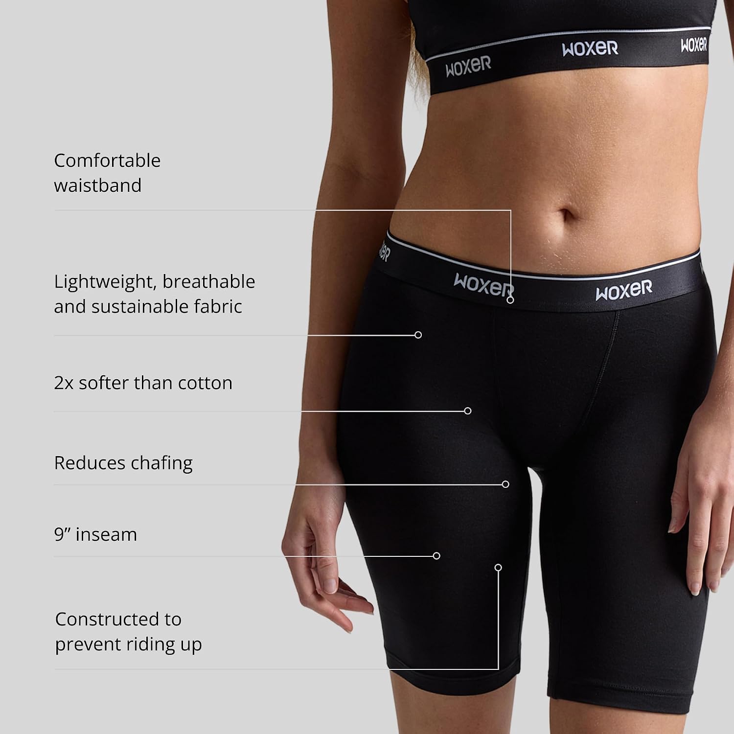 Woxer Womens Boxers - Biker 9" Boy Shorts Underwear for Women, Modal Boxer Briefs, Chafe Free, Womens Underwear