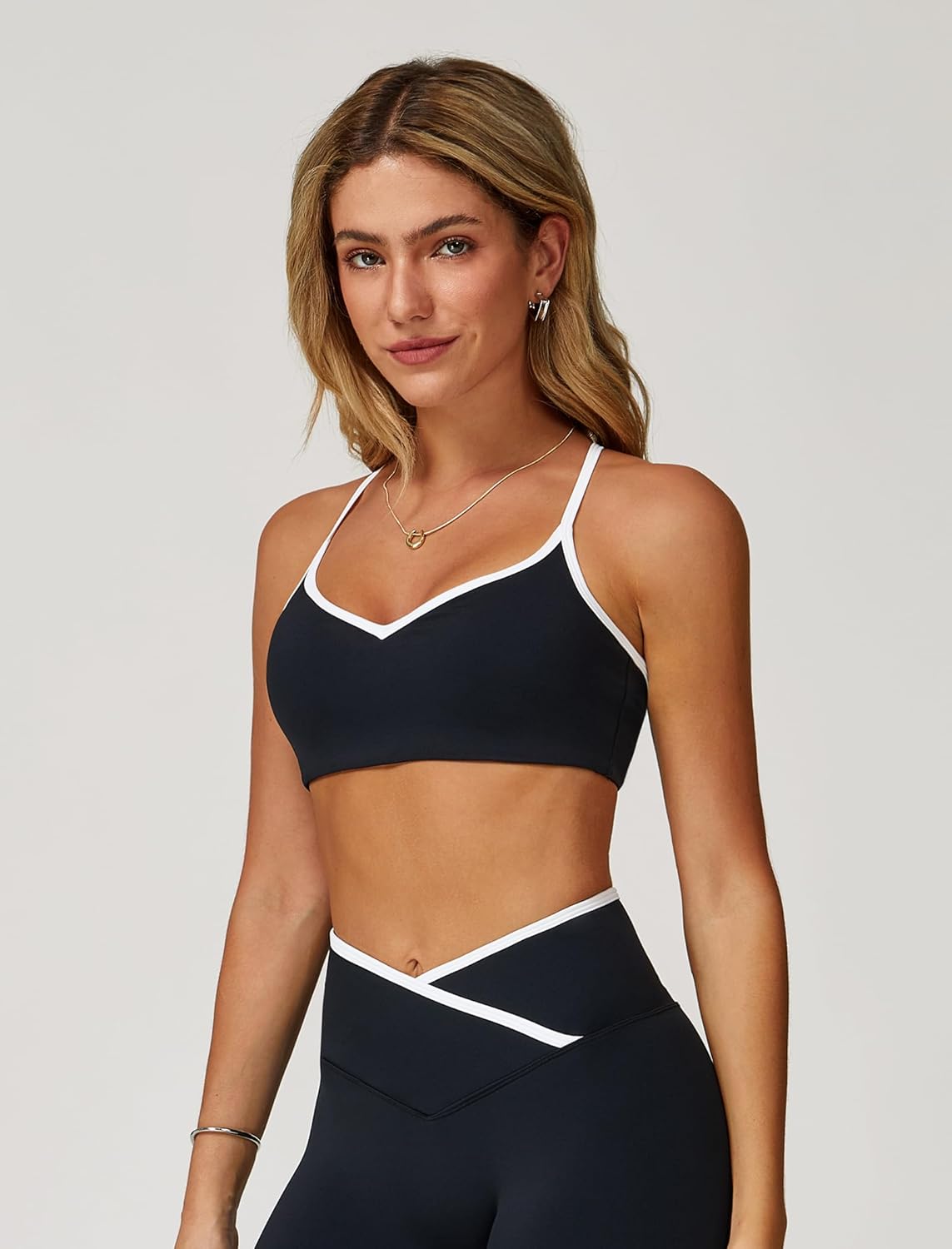 ABOCIW Women's Color Block Sports Bras Adjustable Spaghetti Straps Workout Gym Bra Wireless Yoga Crop Tops - Image 4