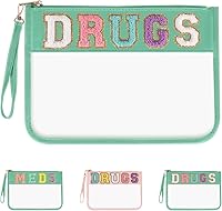Vista 14 de Iqimott Bolsa clara de las drogas de MEDS del bolso del remiendo de la letra de la chenilla, bolso cosmético portátil preppy, JK-Verde-Meds