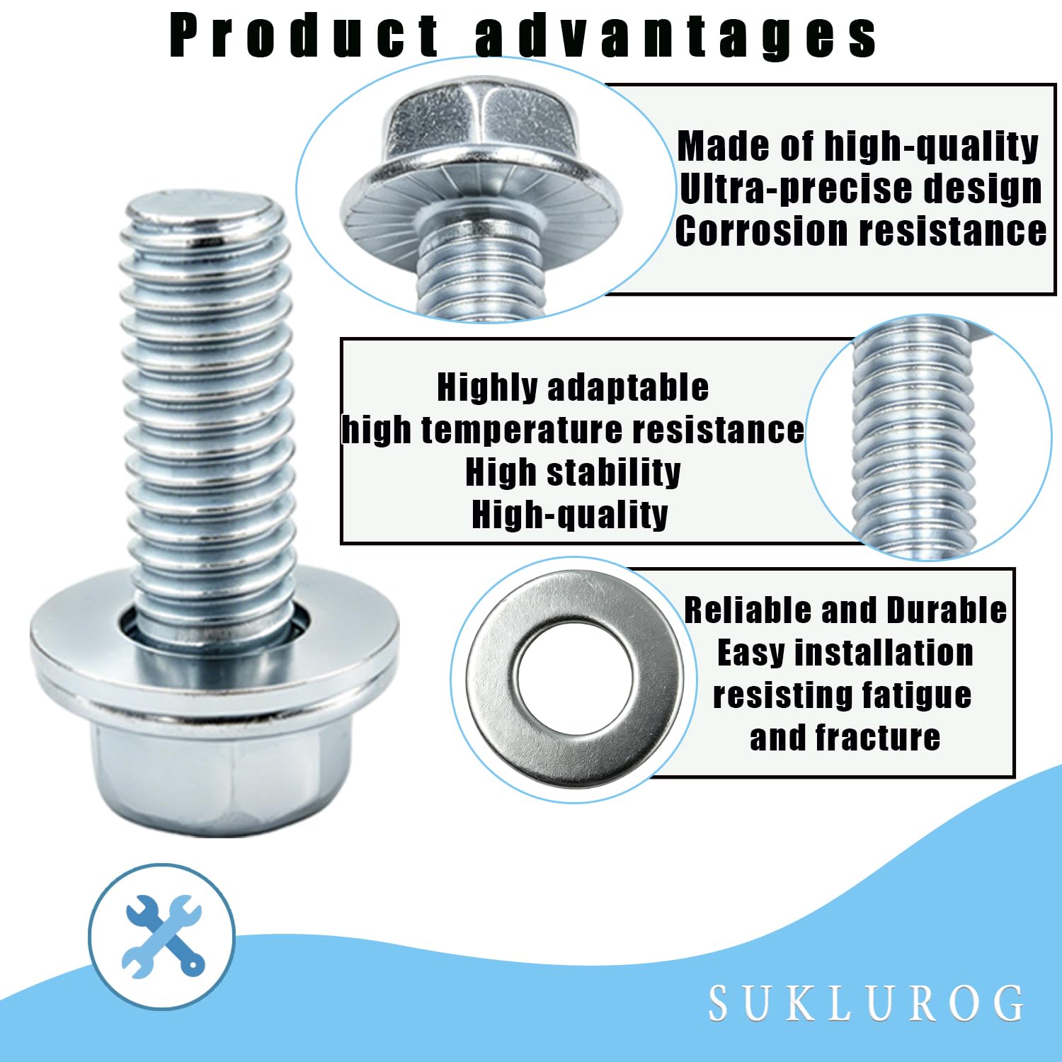 20 Pack 100-1110 1001110 Header Bolts with 3/8-16 UNC Hex Style Heads, Chrome Moly Steel, Zinc Galvanised Silver Finish, Design for Automotive & Industrial&Big Block Chevy(BBC), Ford V8 Use