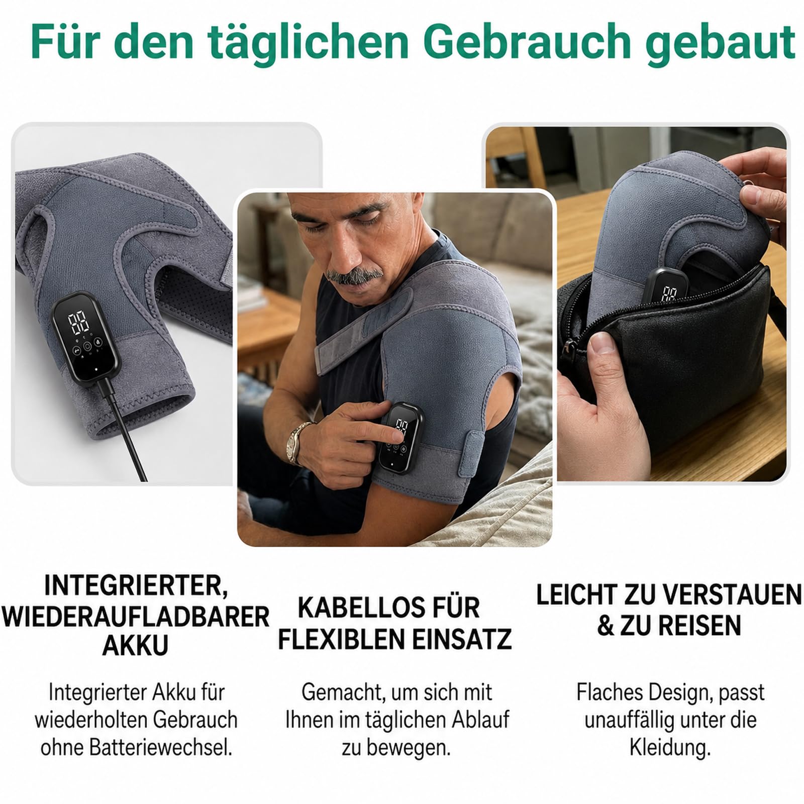 Relivera 3-In-1 Schultermassage, Schultermassagegerät Mit Dreifacher Massagefunktion, Lange Akkulaufzeit, Kabelloses Design, Verschiedene Massageprogramme