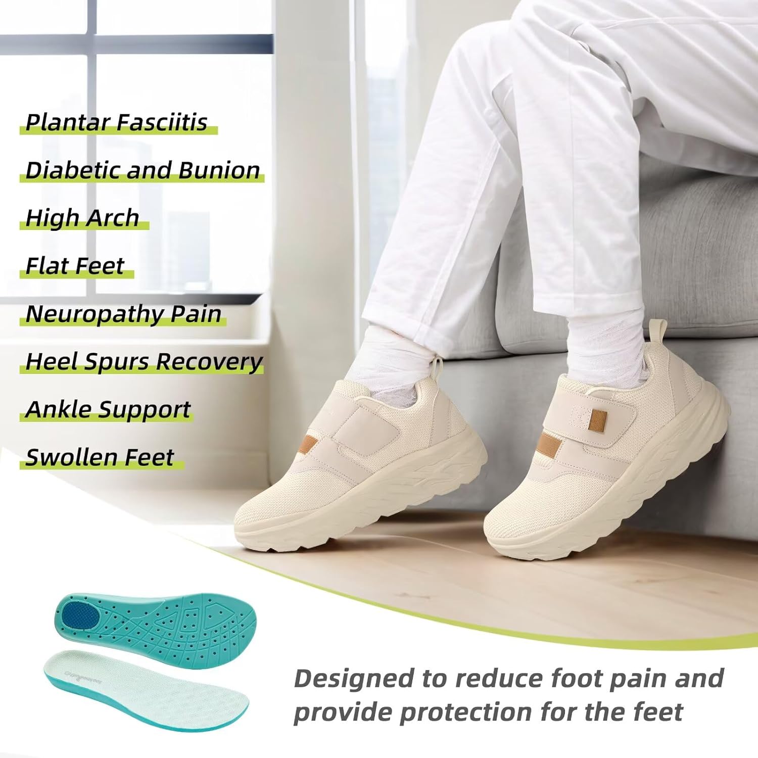 OrthoComfoot Women's Orthopedic Diabetic Wide Walking Shoes: Comfortable Casual Arch Support Plantar Fasciitis Loafers, Orthotic High Arch Swollen Feet Adjustable Work Shoes for Ankle and Heel Pain - Image 5