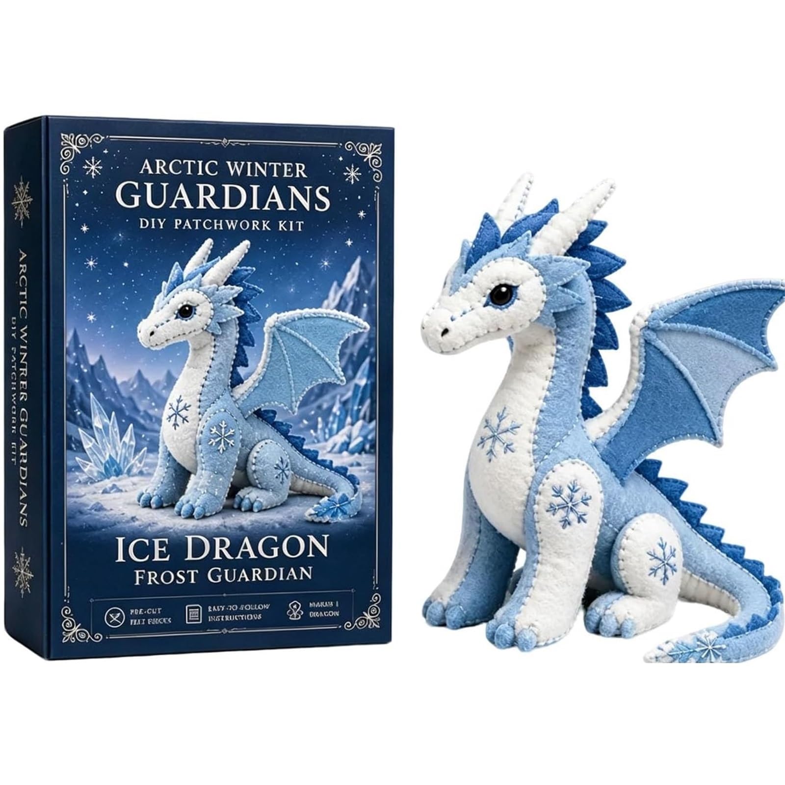 Arctic Winter Guardians DIY Patchwork Kit Arctic Winter Guardians DIY Patchwork Kit, Felt Animal Sewing for Beginners, 3D Stuffed Animals Mythical Creature(Ice Dragon 01)