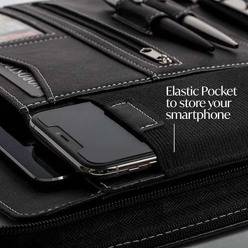 Miniatura 3 de Cartera profesional de cuero Carpeta con cremallera para entrevistas de negocios Organizador de 3 anillos para tabletas de hasta 13 pulgadas