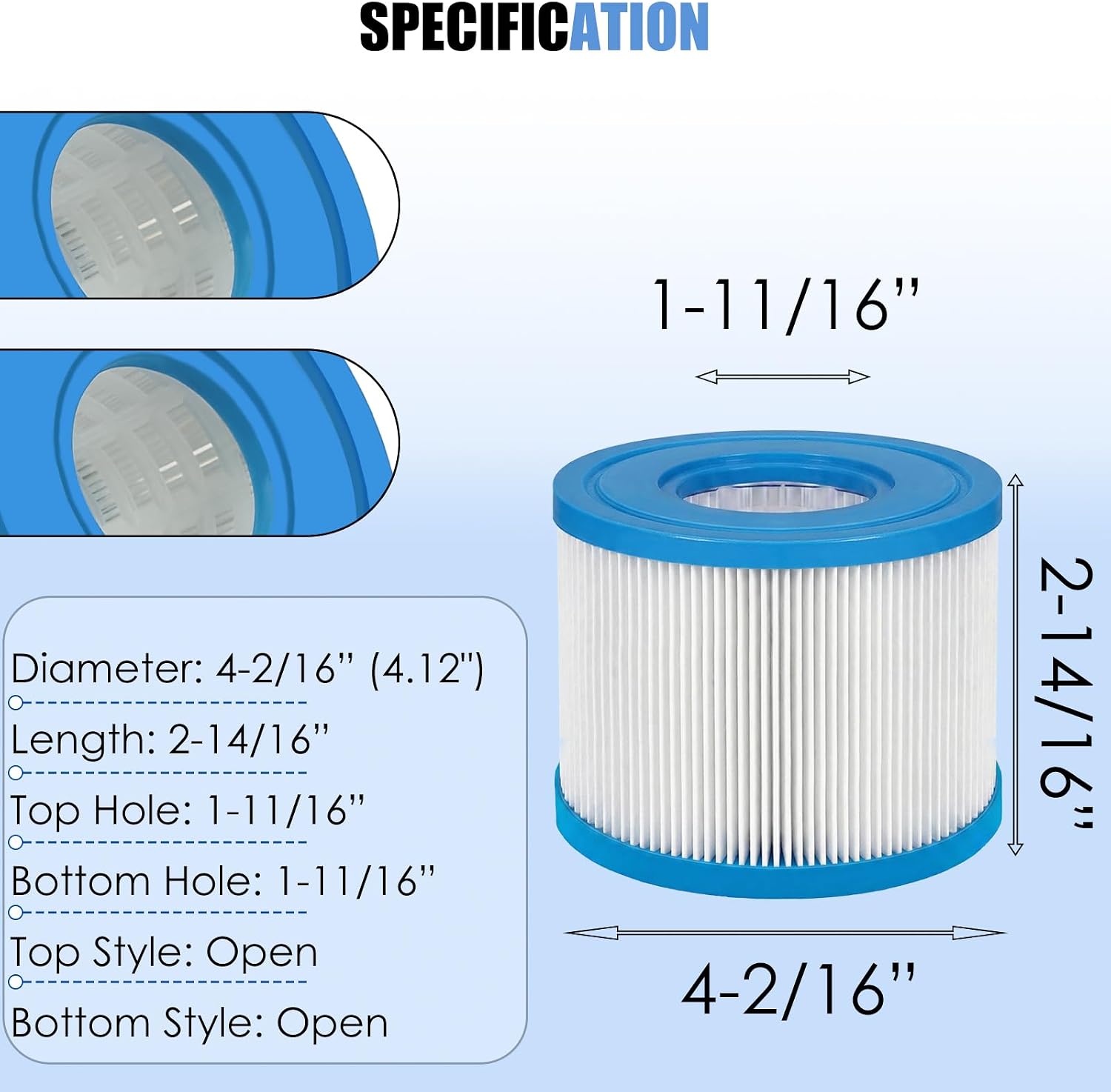 S1 Hot tub Filter- Replaces JPC01 Pool Filter/ 29001E, Compatible with All Pure Spas 11692/ SB-H10/ JPC01/ 28403E/ 28407E/ 28443E Swimming Pump with 4X Hot Tub Sponges
