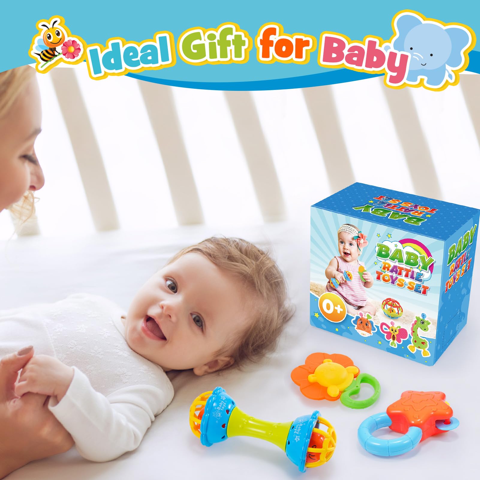 Wootoyz Jouet Bebe 0 3 6 9 Mois, Hochet Bebe 0-12 Mois Cadeau Bebe 1 An Jeux Montessori 0-12 Mois Jeux Bebe 1 An Jouet Dentition Bébé Cadeau 0-12 Mois Fille Garçon Jeux Eveil Bebe 0-12 Mois Jouet