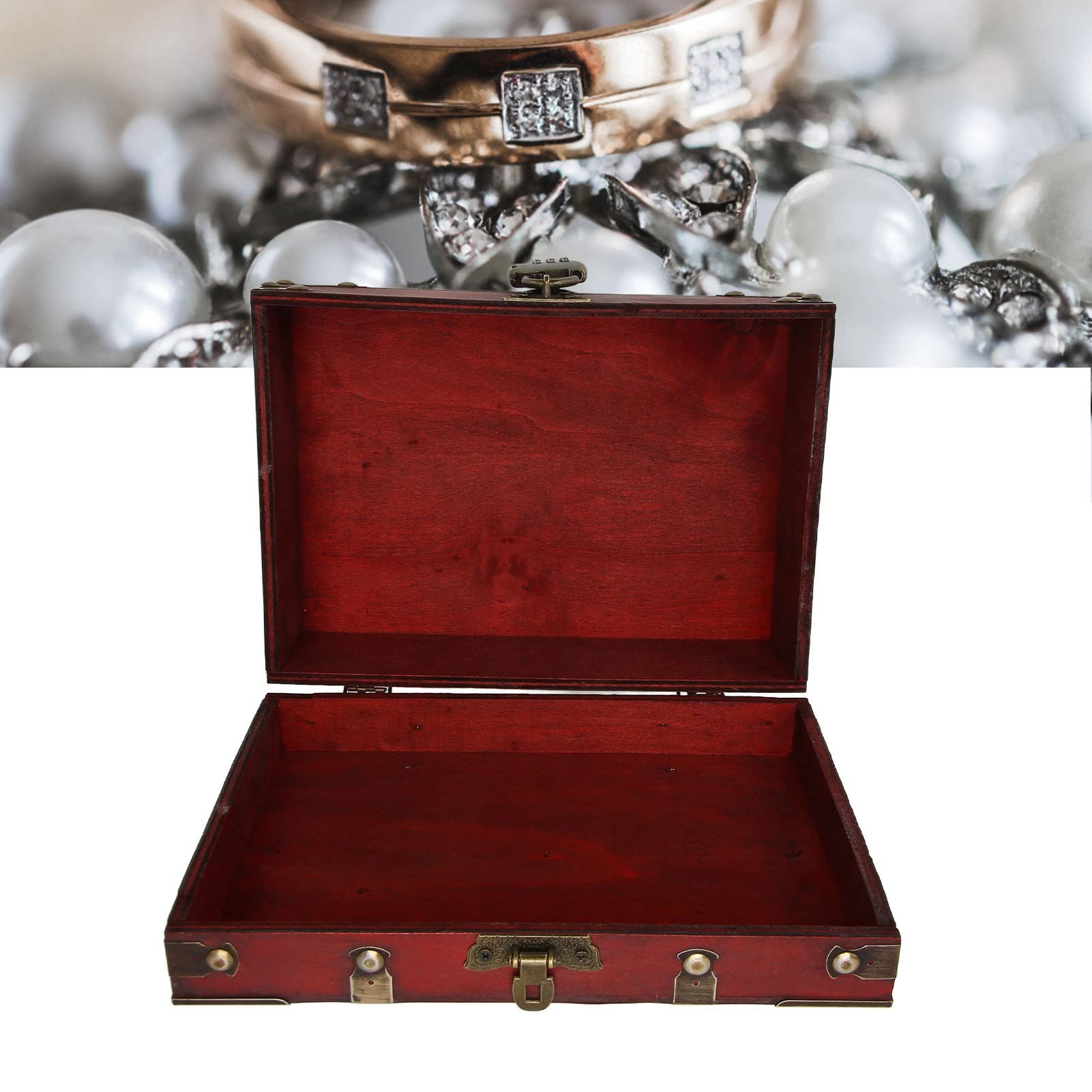 Hztyyier Wooden Storage Box, Large Lockable Jewelry Box, Retro Style Organizer with Large Capacity, for Necklaces Rings