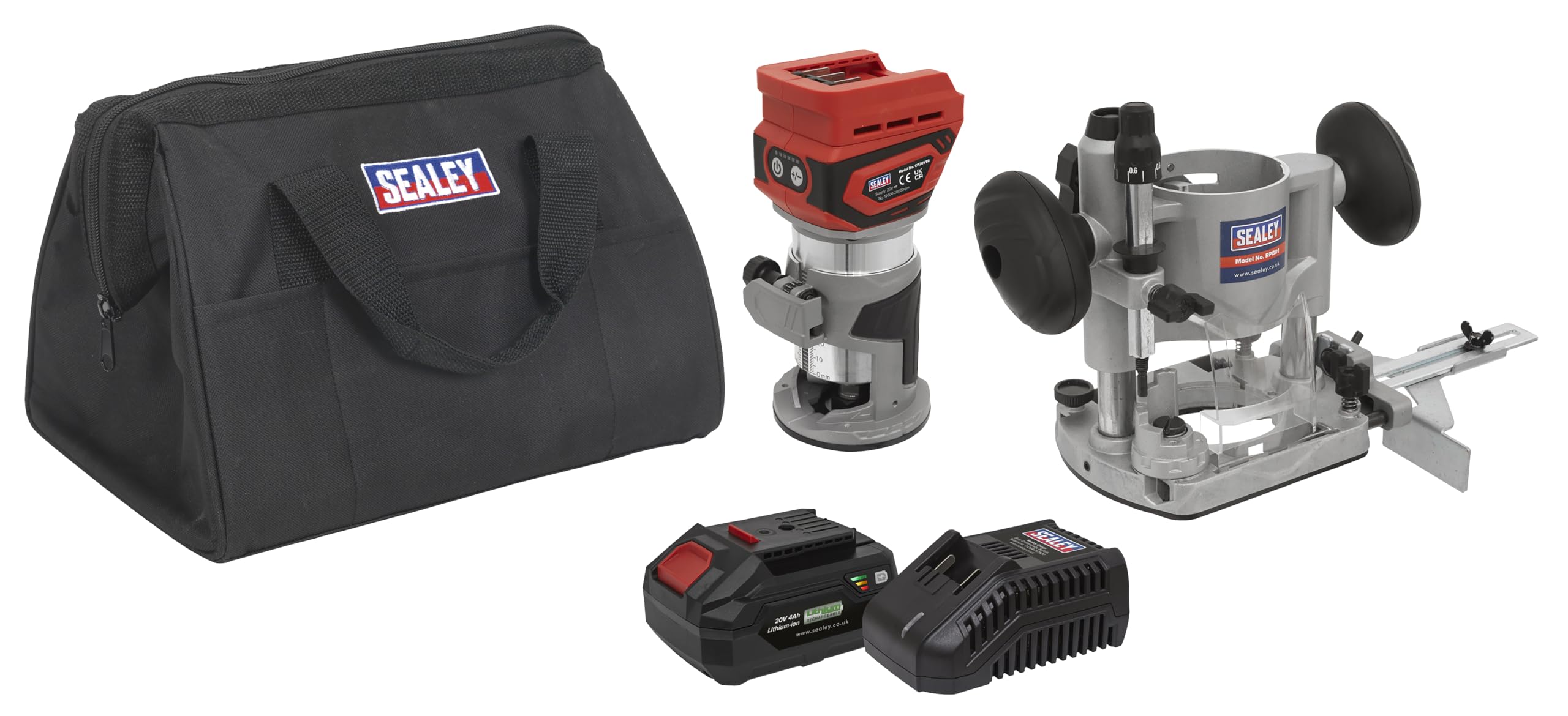 Sealey CP20VTR 20v Cordless Brushless 1/4" Trim Router 1 x 4ah Li-ion Battery Charger Bag