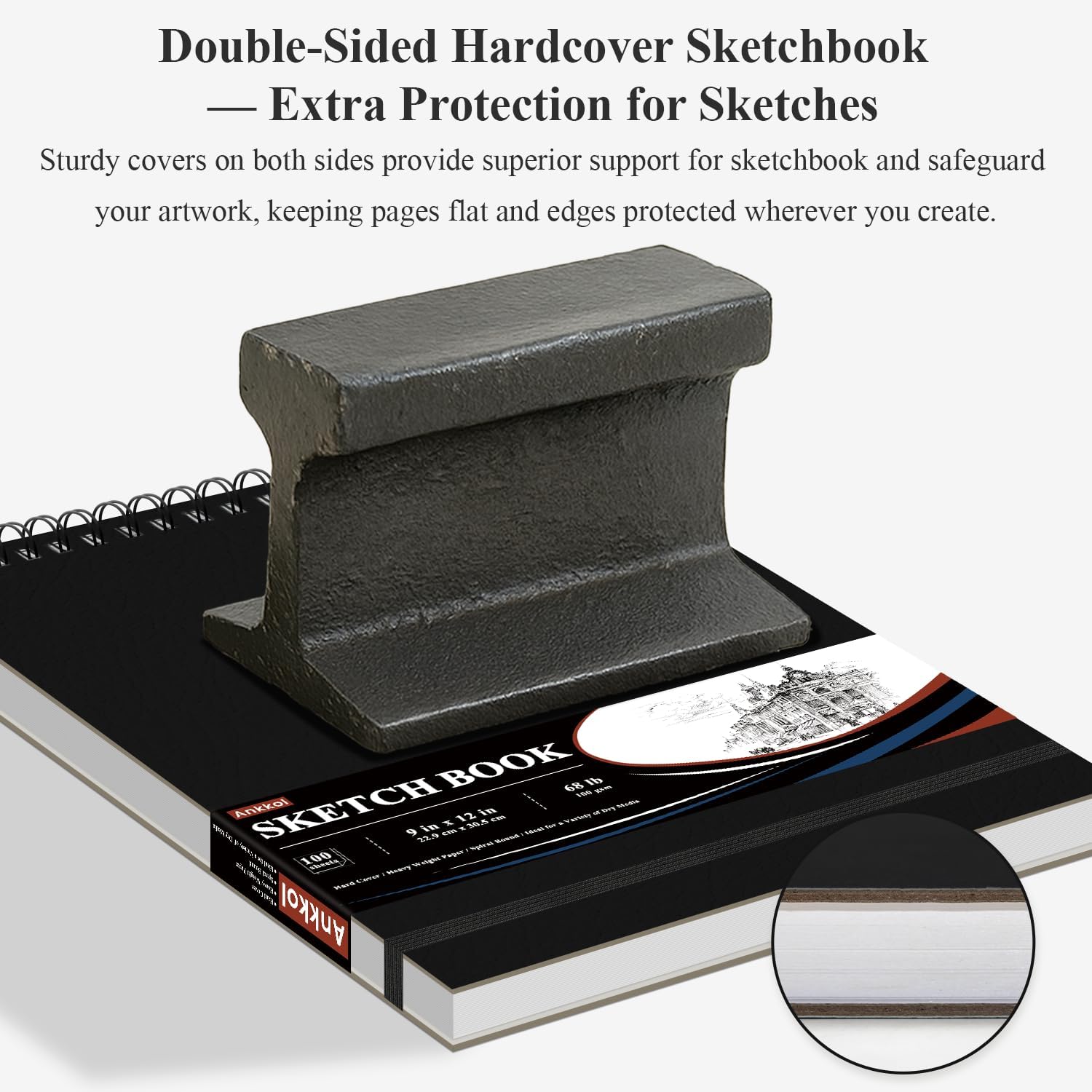 9" x 12" Sketch Book, Top Spiral Sketchbook Hardcover, 68lb/100gsm Drawing Paper Pad & Sketch Paper, 1-Pack Sketch Pads for Drawing for Adults, Professional Art Supplies for Teens & Artist Gifts.