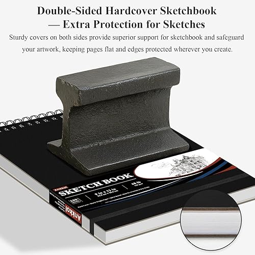 Miniatura 36 de Ankkol Cuaderno de bocetos pequeño de 5 x 7, 100 hojas en espiral, 68 libras/3.53 oz/m², mini cuaderno de bocetos rígido, cuaderno de dibujo plano