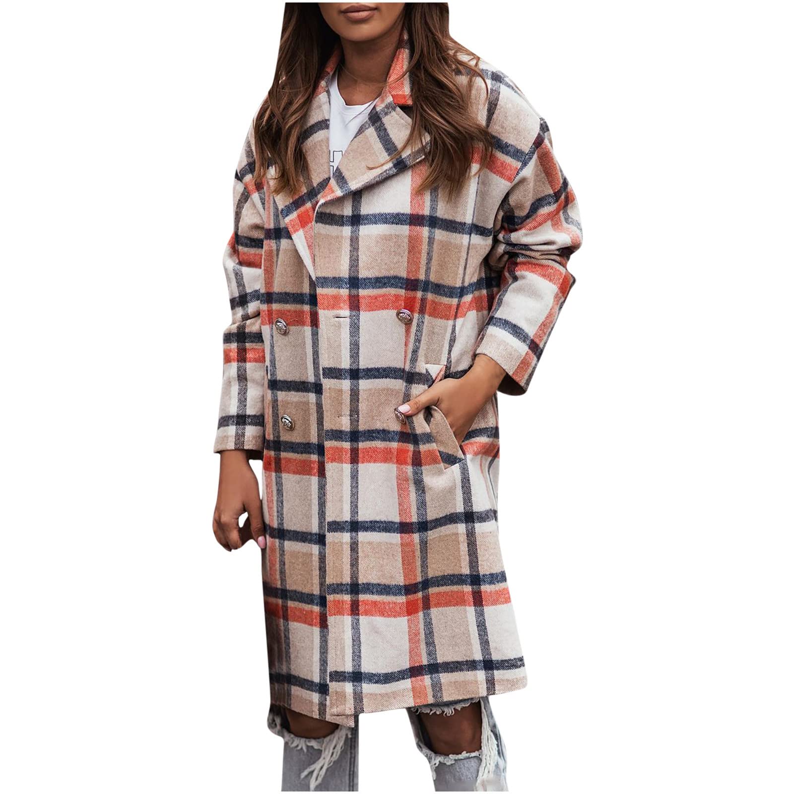 Manteau laine premium grande taille parka longue slim à col revers élégant