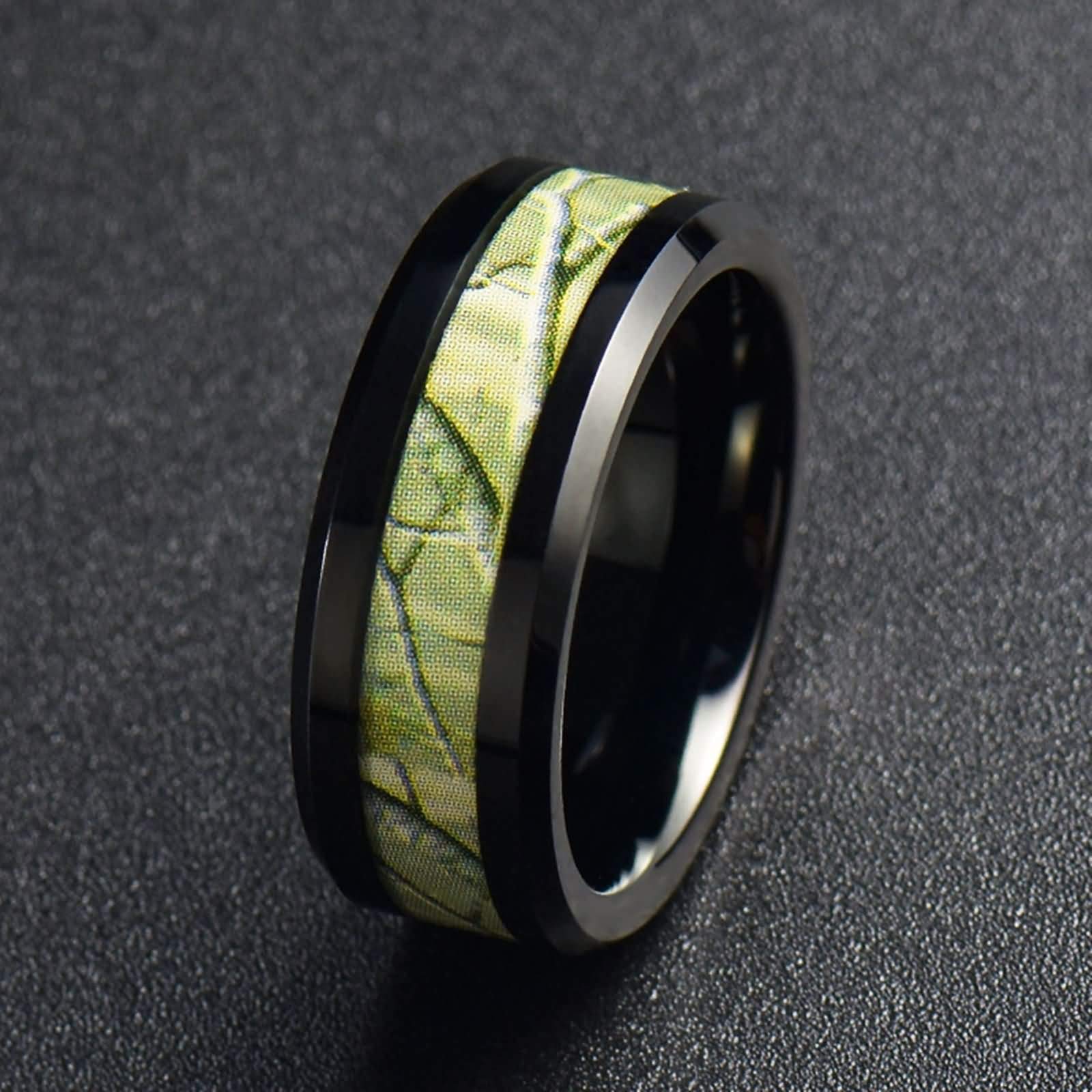 Anello Nuziale Uomo Anello con Intarsio Motivo Mimetico Anello Uomo con Incisione Personalizzata 8MM Anelli Tungsteno Nero Verde Misura 12-31