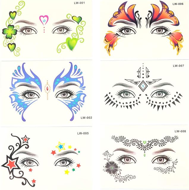 Minkissy 6pcs Face Makeup Stickers Mermaid Face Festival Face Eyes Body Temporary Tattoo Stickers Face Stickers Decorations for Halloween Christmas Festival Party